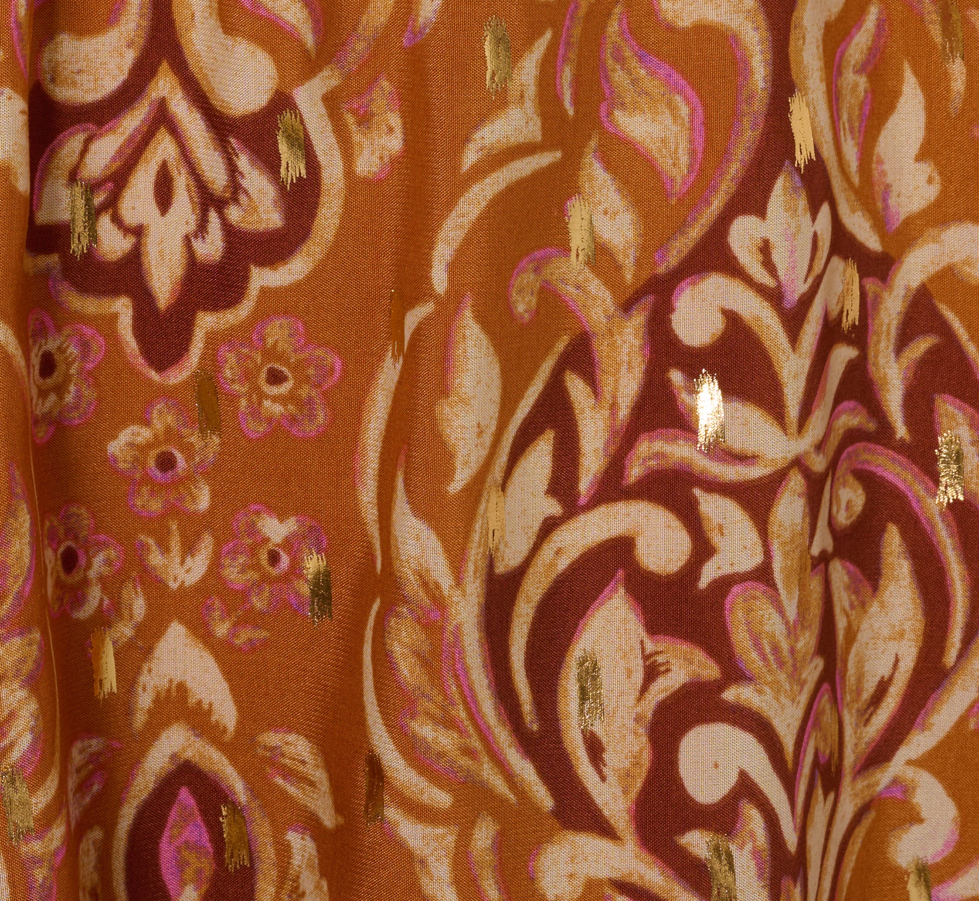 Bishop Sleeve Metallic Paisley A Line Dress In Brown Multi、mySite、solidvoid