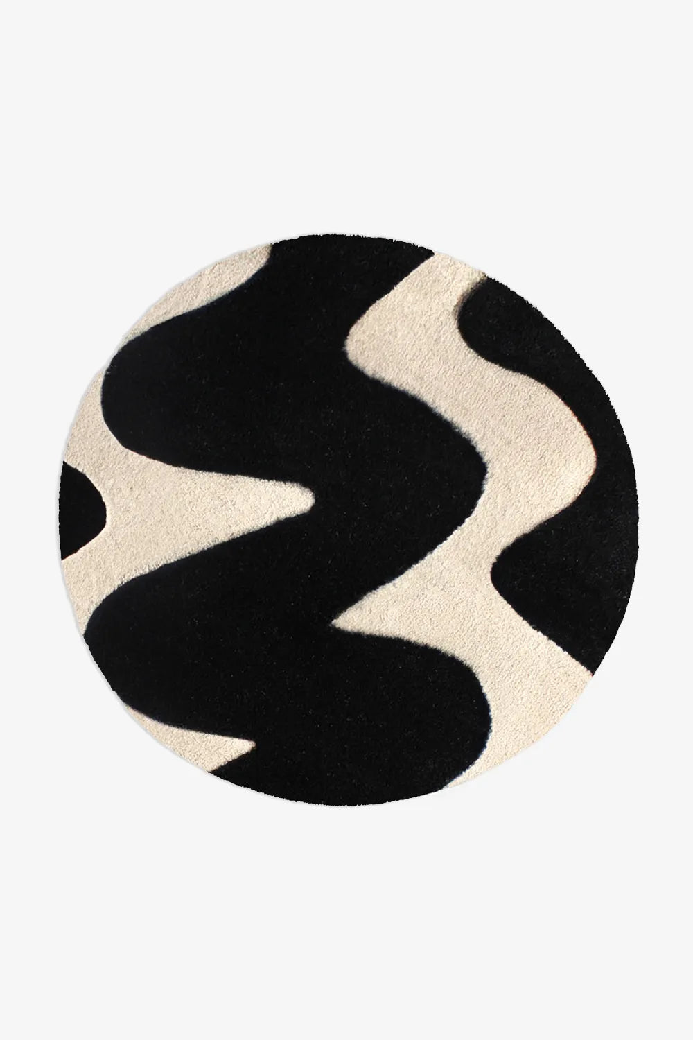 Black and White Zig Zag Round Hand Tufted New Zealand Wool Rug、mySite、gigharbornorthrealestate