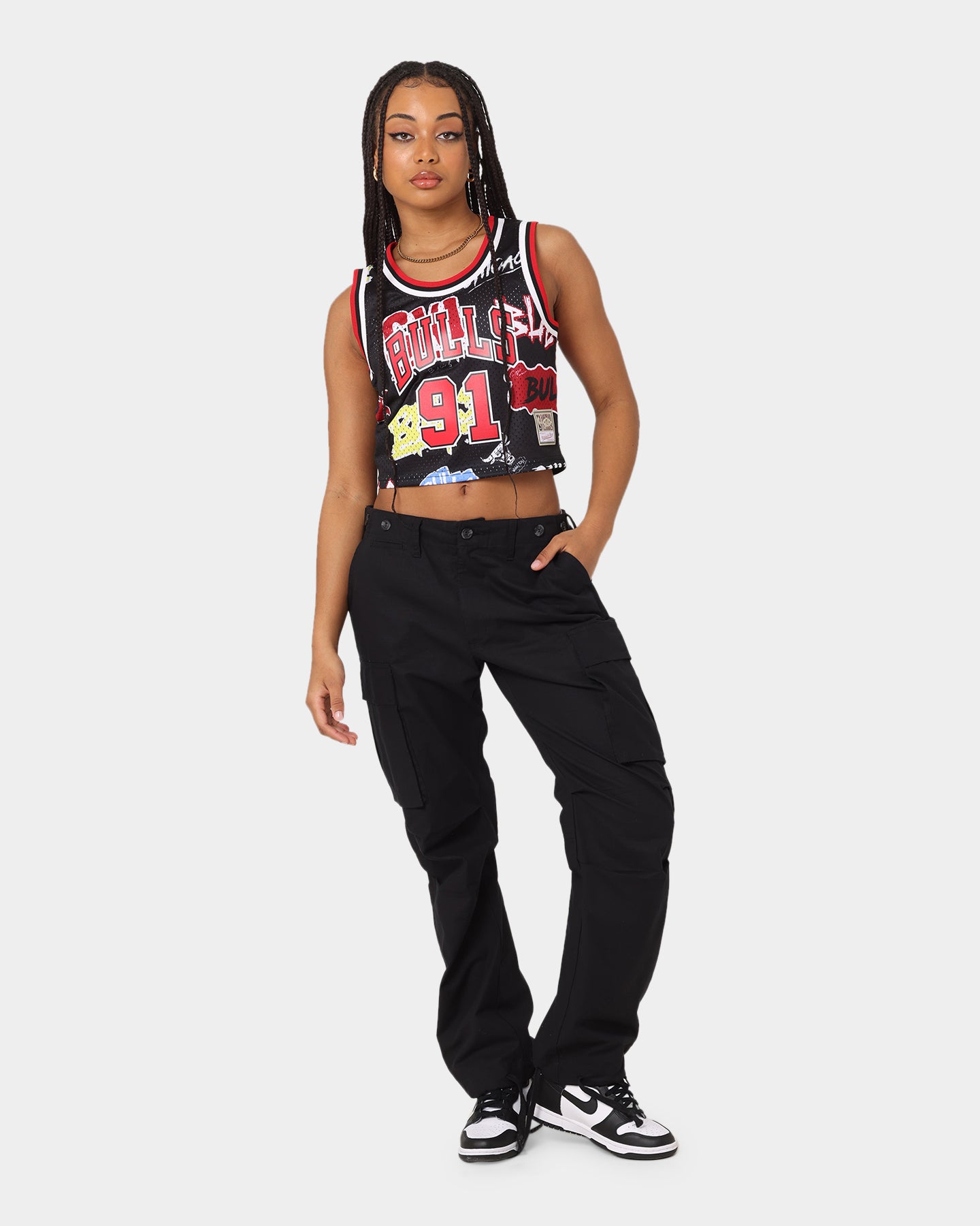 Mitchell & Ness Women's Dennis Rodman Chicago Bulls Slap Sticker Crop Tank Jersey Black、mySite、zt4zffjzw