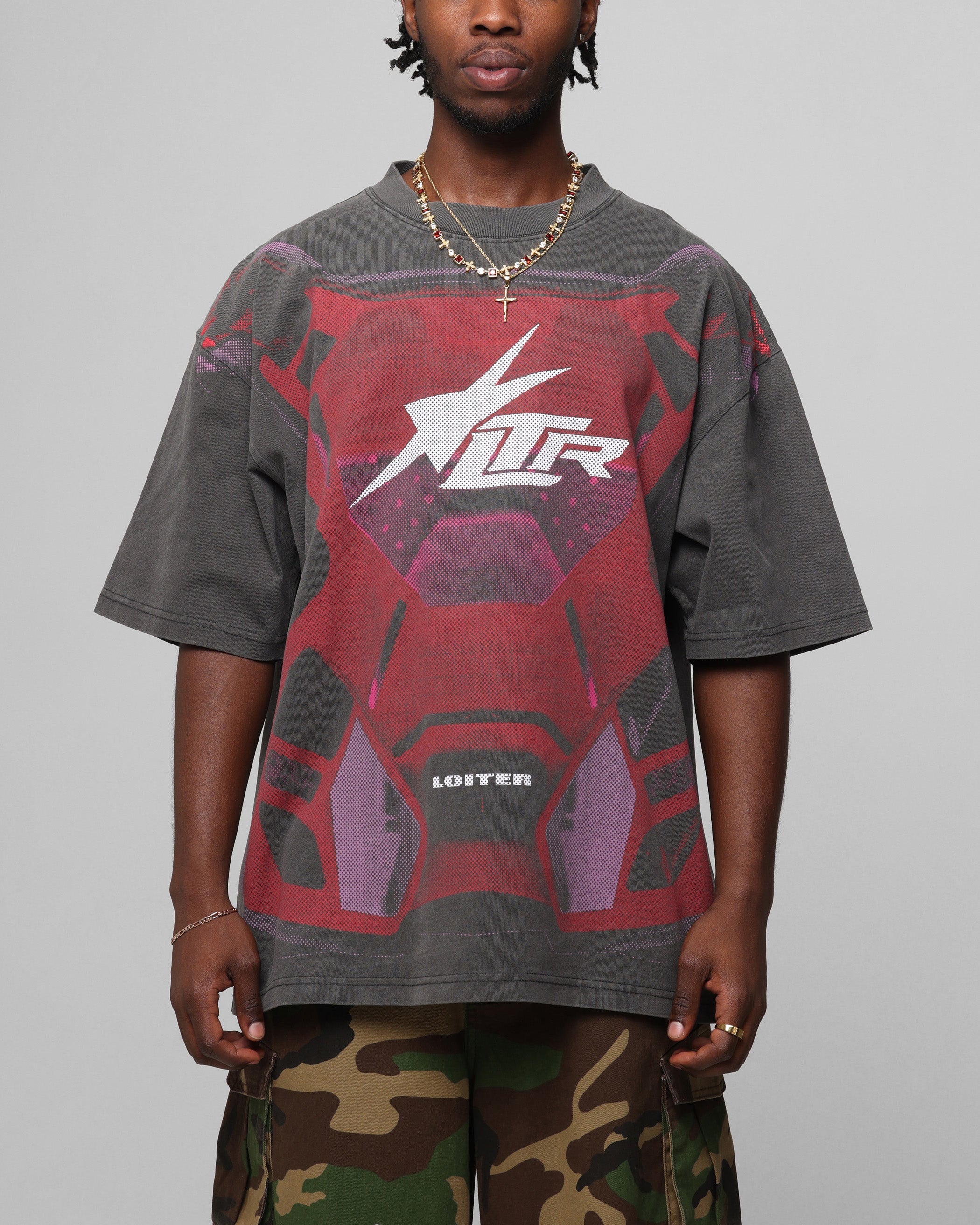 Loiter Motocross Vintage T-Shirt Charcoal/Red、mySite、zt4zffjzw