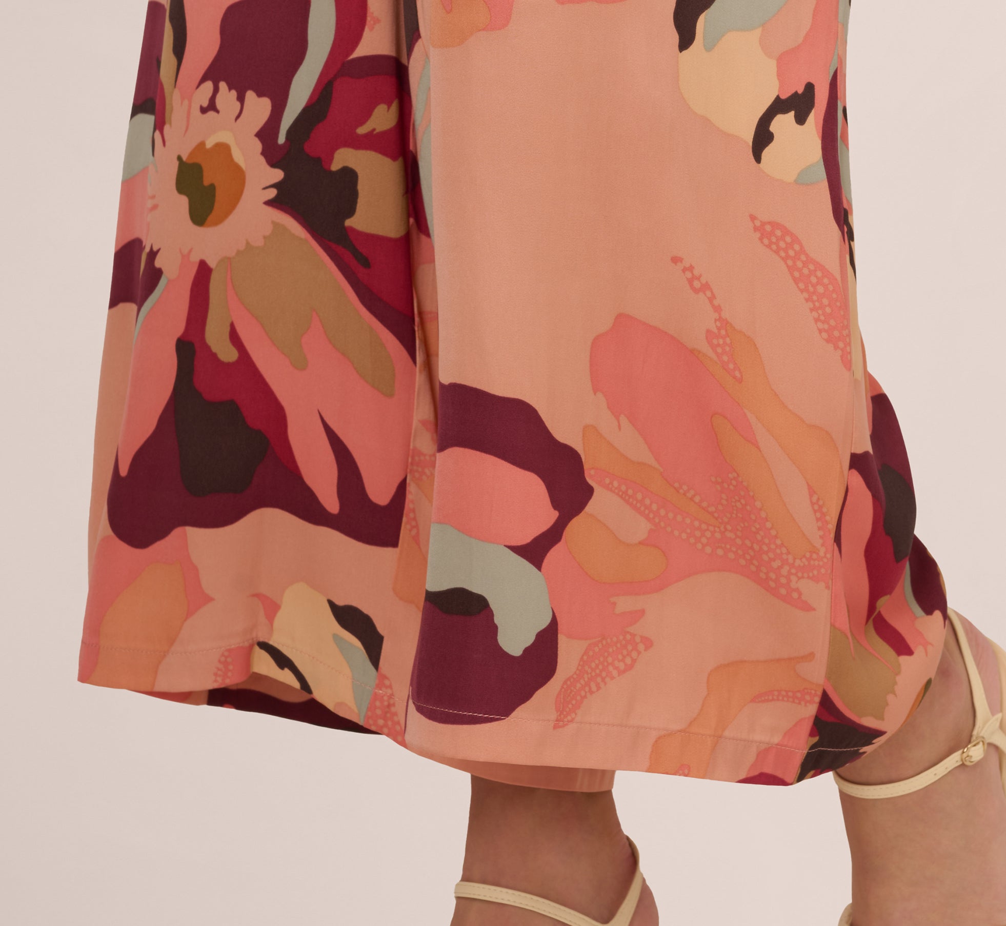 Tropical Floral Print Wide Leg Pants With Drawstring Waist In Deepburgundylargesunsetfloral、mySite、solidvoid