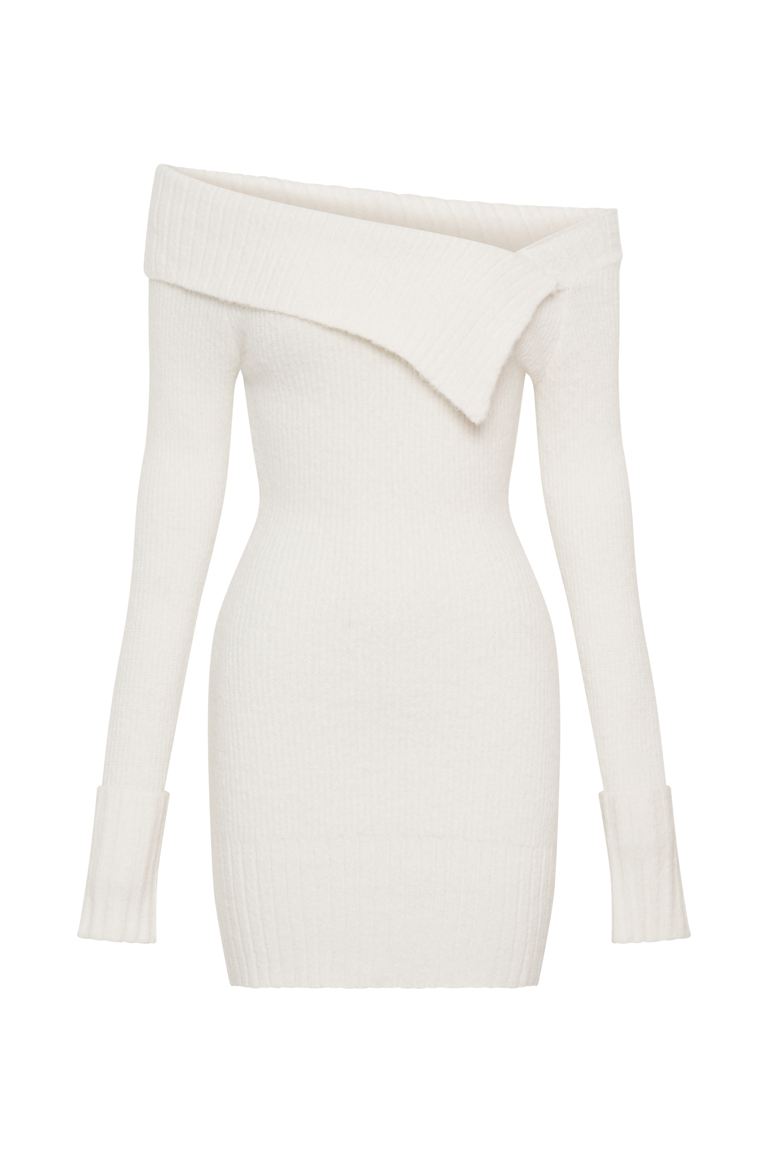 Stephanie Asymmetric Knit Mini Dress - Ivory、mySite、solidvoid