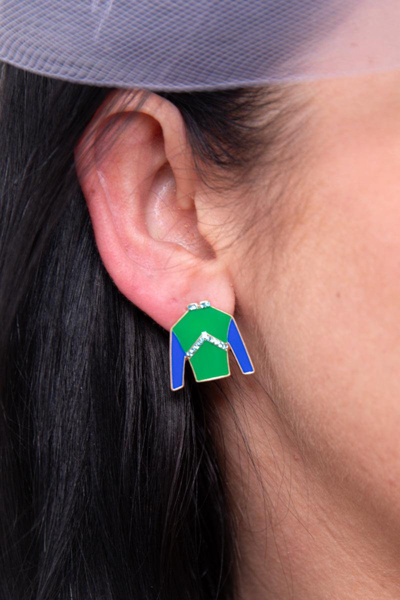 Mage Jockey Silk Enamel Stud Earrings Green & Blue - FINAL SALE、mySite、hinf8tx79