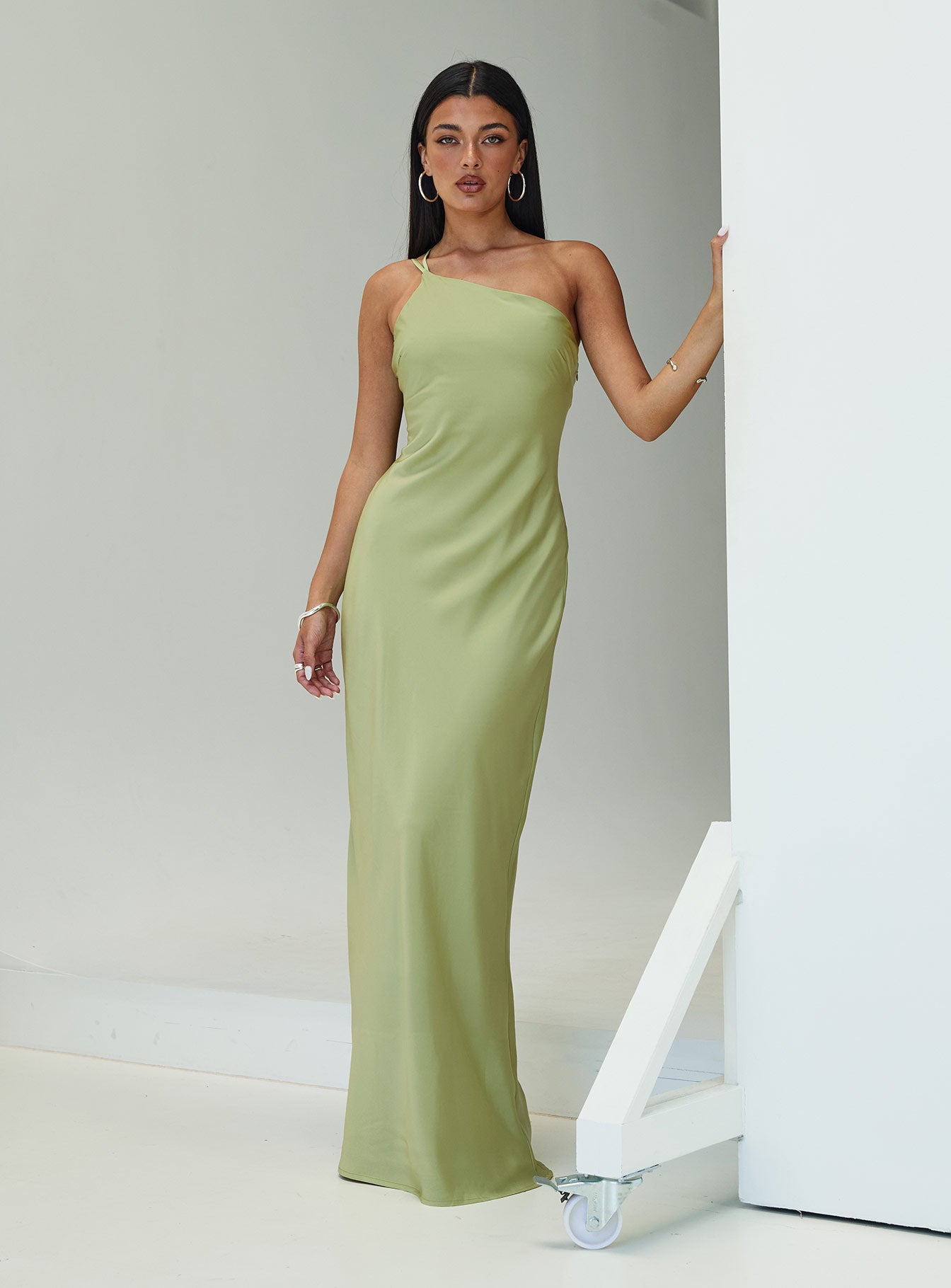 Nehemiah One Shoulder Maxi Dress Green、mySite、solidvoid