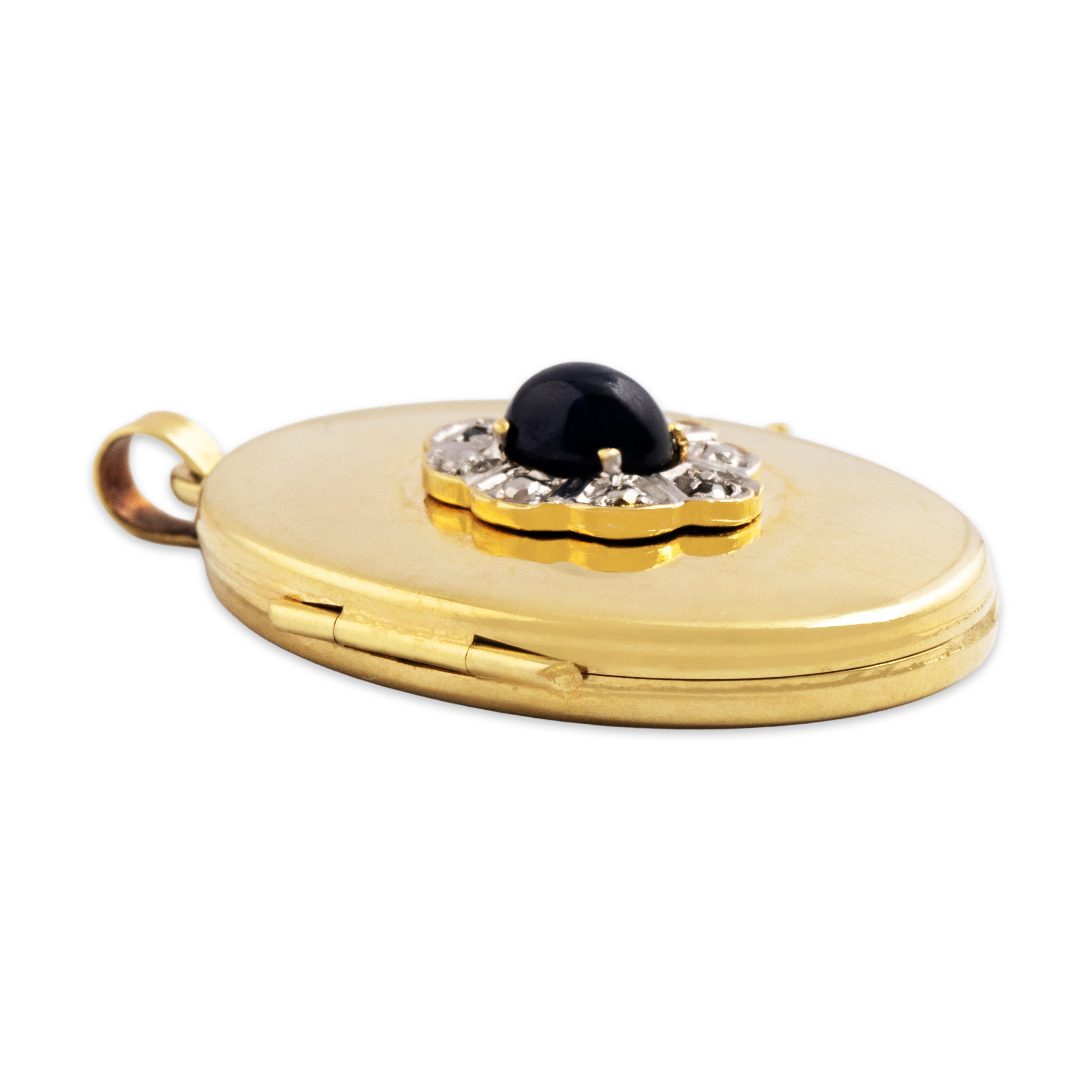 Vintage Large 14k Yellow Gold Blue Sapphire Diamond Lovely Locket Pendant、mySite、hinf8tx79