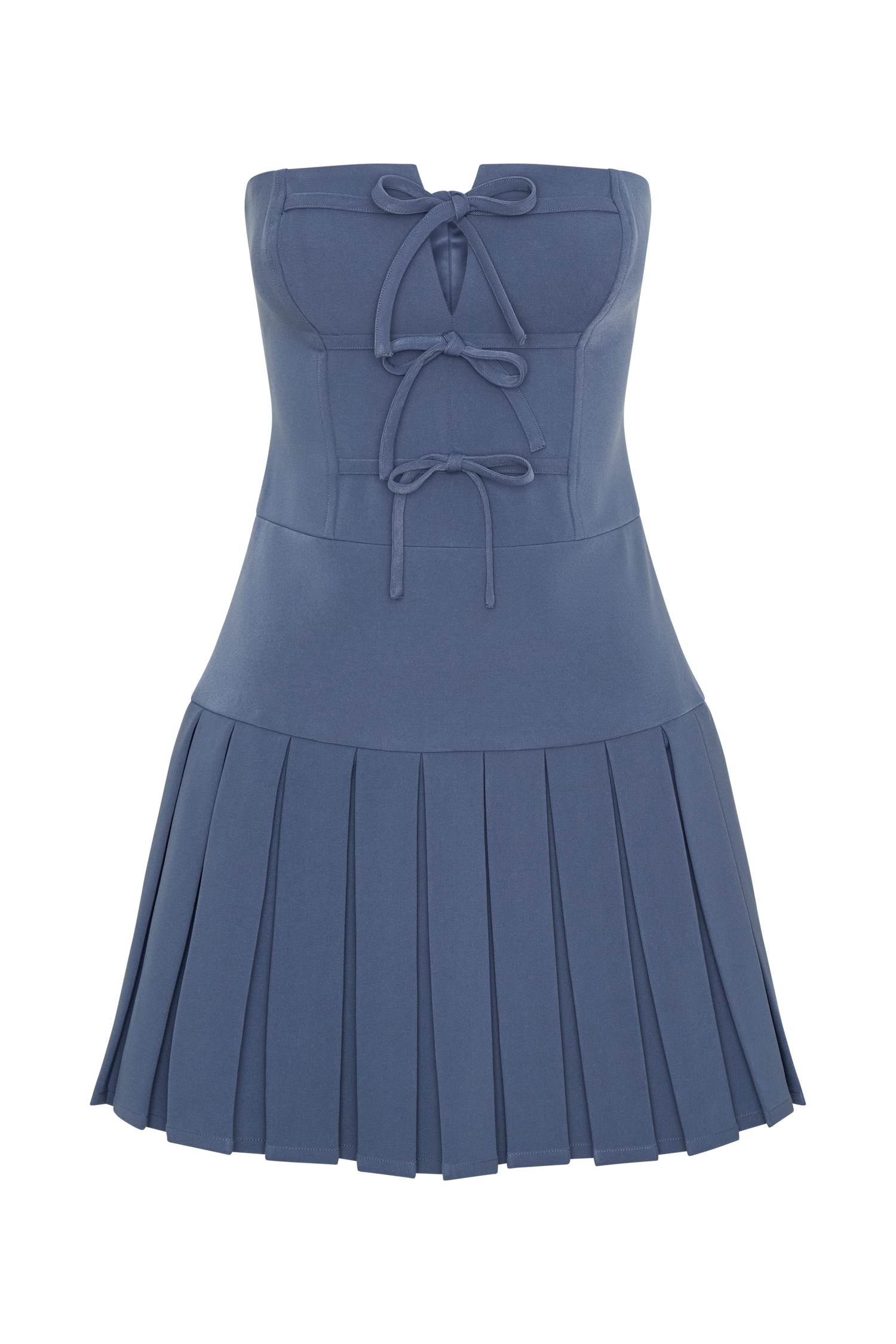 Naya Pleated Mini Dress With Ties - Steel、mySite、solidvoid
