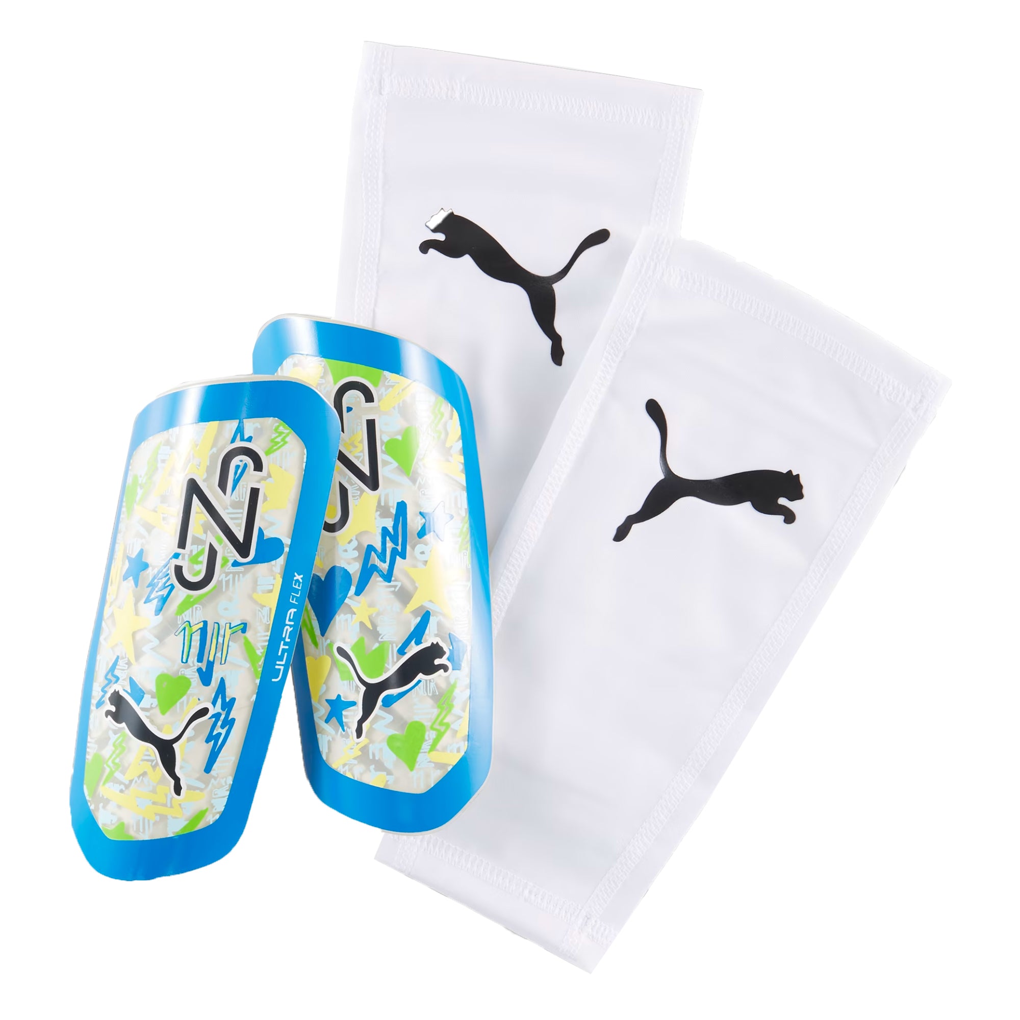 PUMA Neymar Ultra Flex Sleeve Shin Guards White/Blue/Lemon、mySite、noshort