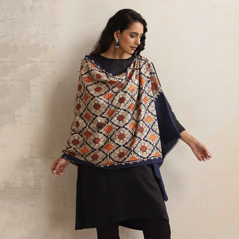 Woolen Stole | Embroidered | Navy Blue、mySite、camillekostekn