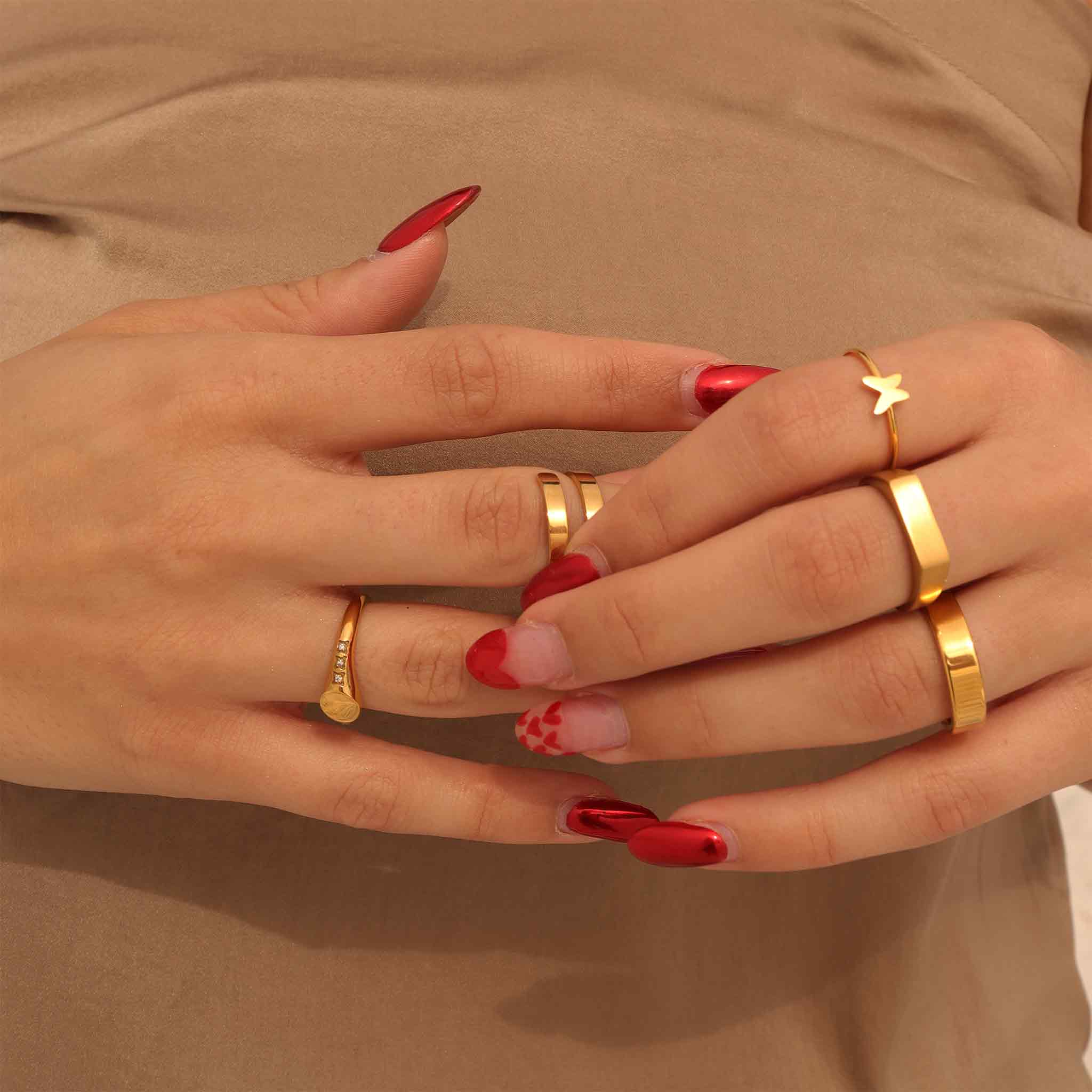 18K Gold PVD Stainless Steel Blank Engravable CZ Round Signet Ring / ESR0003、mySite、dreamappss