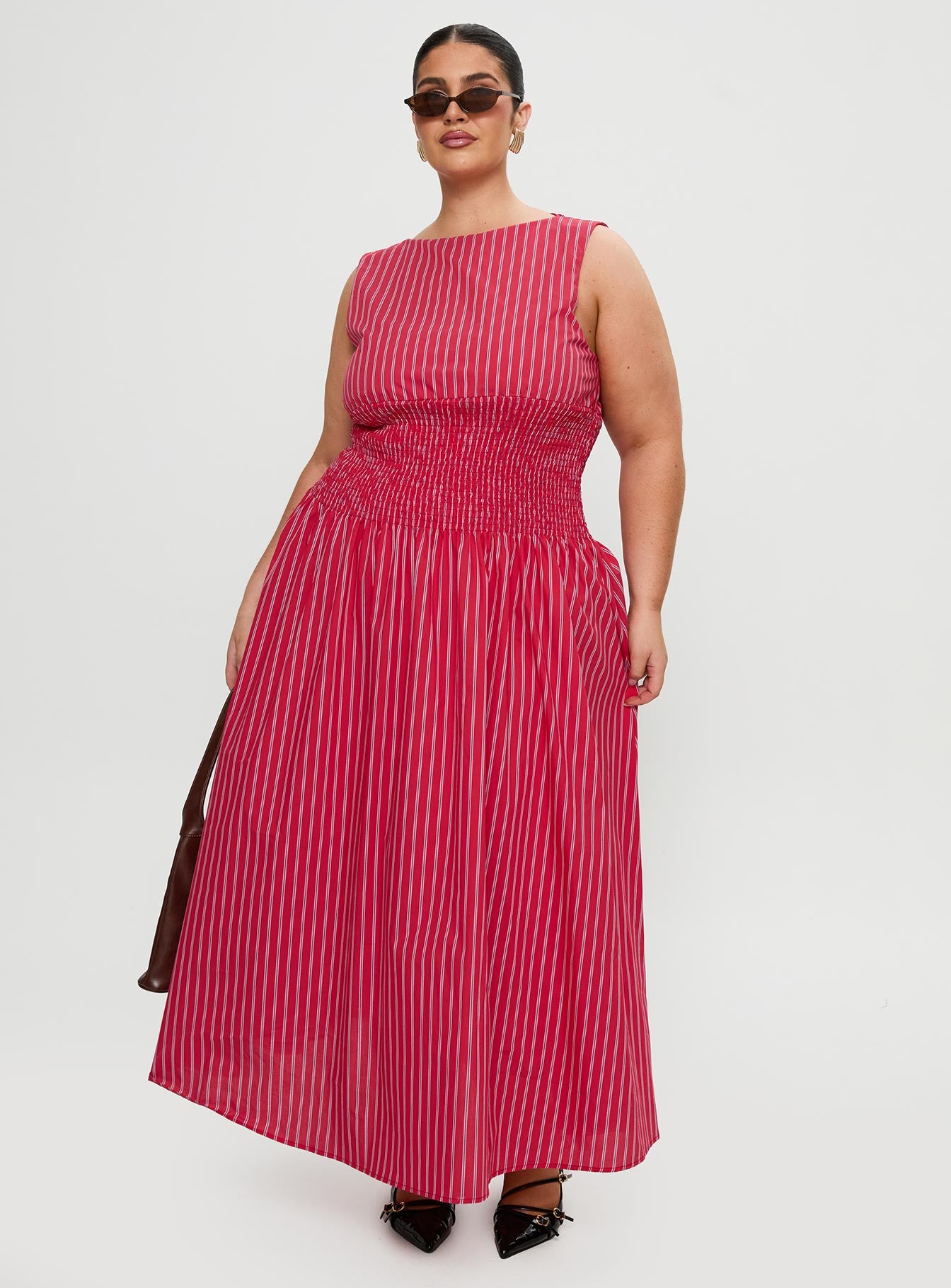 Lilienne Cotton Poplin Maxi Dress Red Stripe Curve、mySite、solidvoid