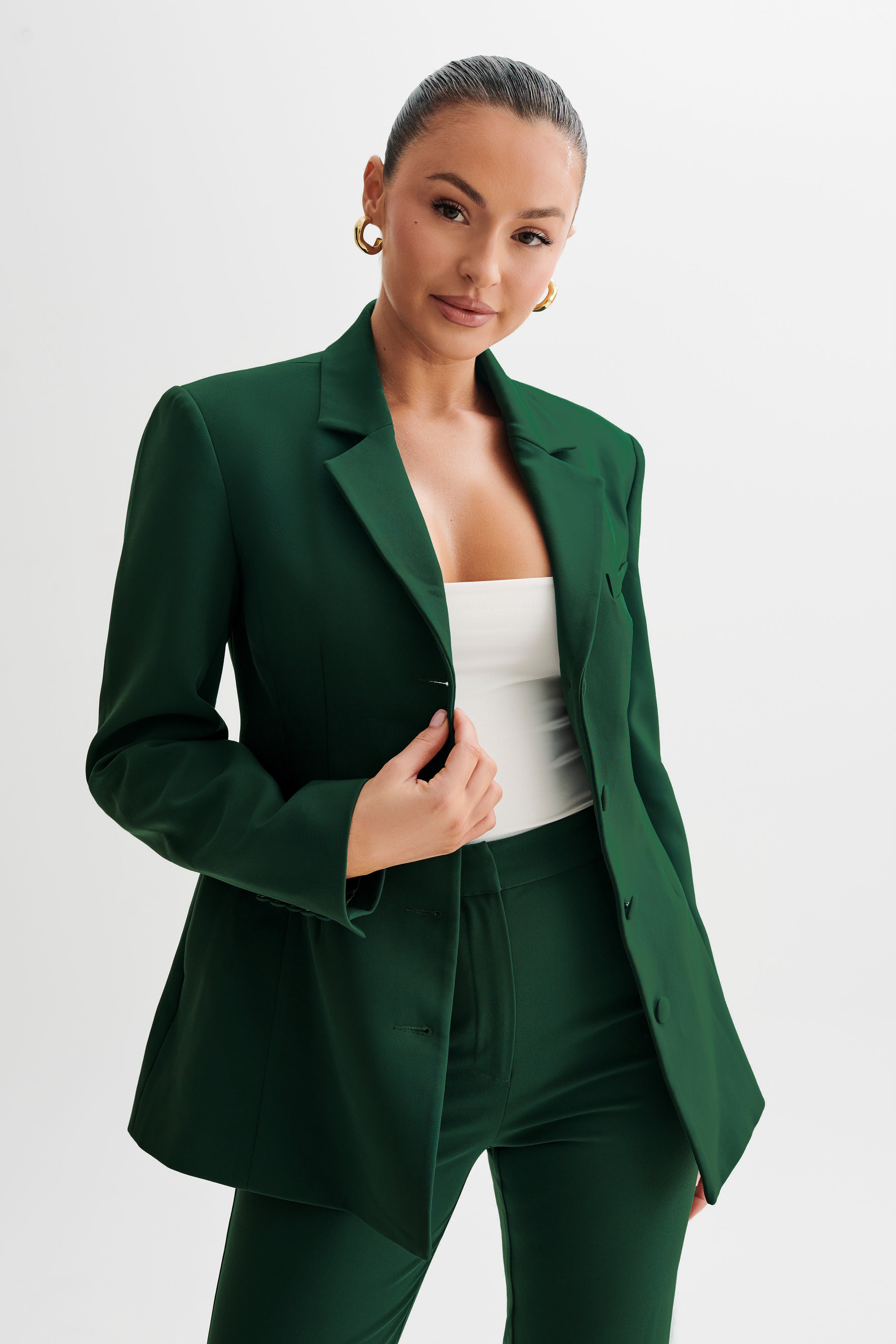 Greer Hourglass Suiting Blazer - Forest Green、mySite、solidvoid