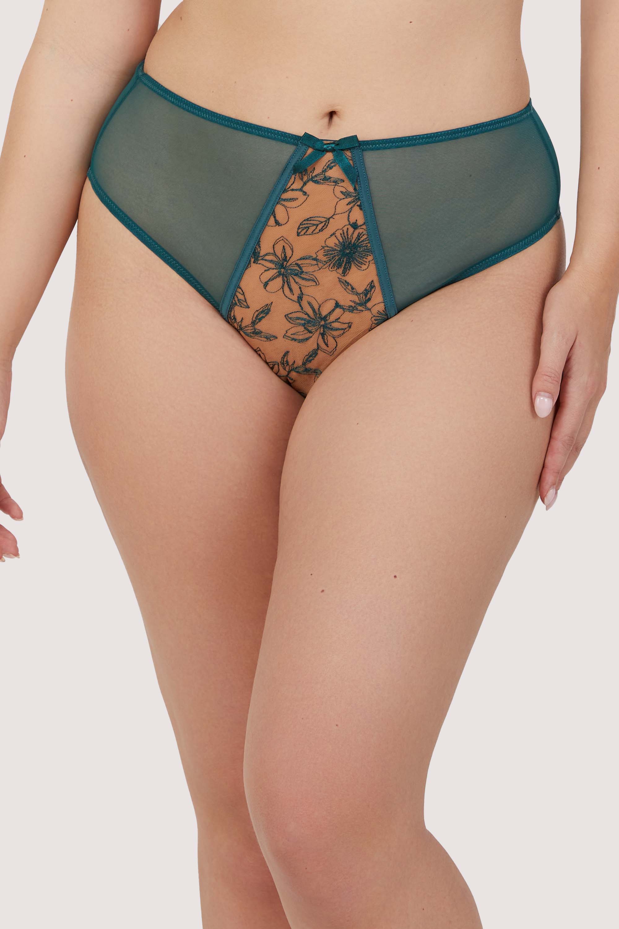 Olivia Teal Contrast Embroidery Thong、mySite、bengalsvssteelers