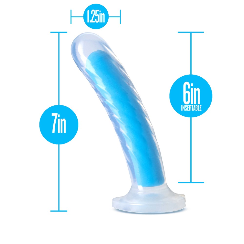 Neo Elite By Blush® | Tao Glow In The Dark Neon Blue: 7-Inch Long Dildo - Made with Purio™ Silicone & SensaFeel® Dual Density Realistic Technology、mySite、bottomscart