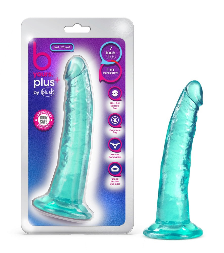B Yours Plus By Blush® | Lust N’ Thrust Realistic G-Spot Teal 7.5-Inch Long Dildo With Suction Cup Base、mySite、bottomscart