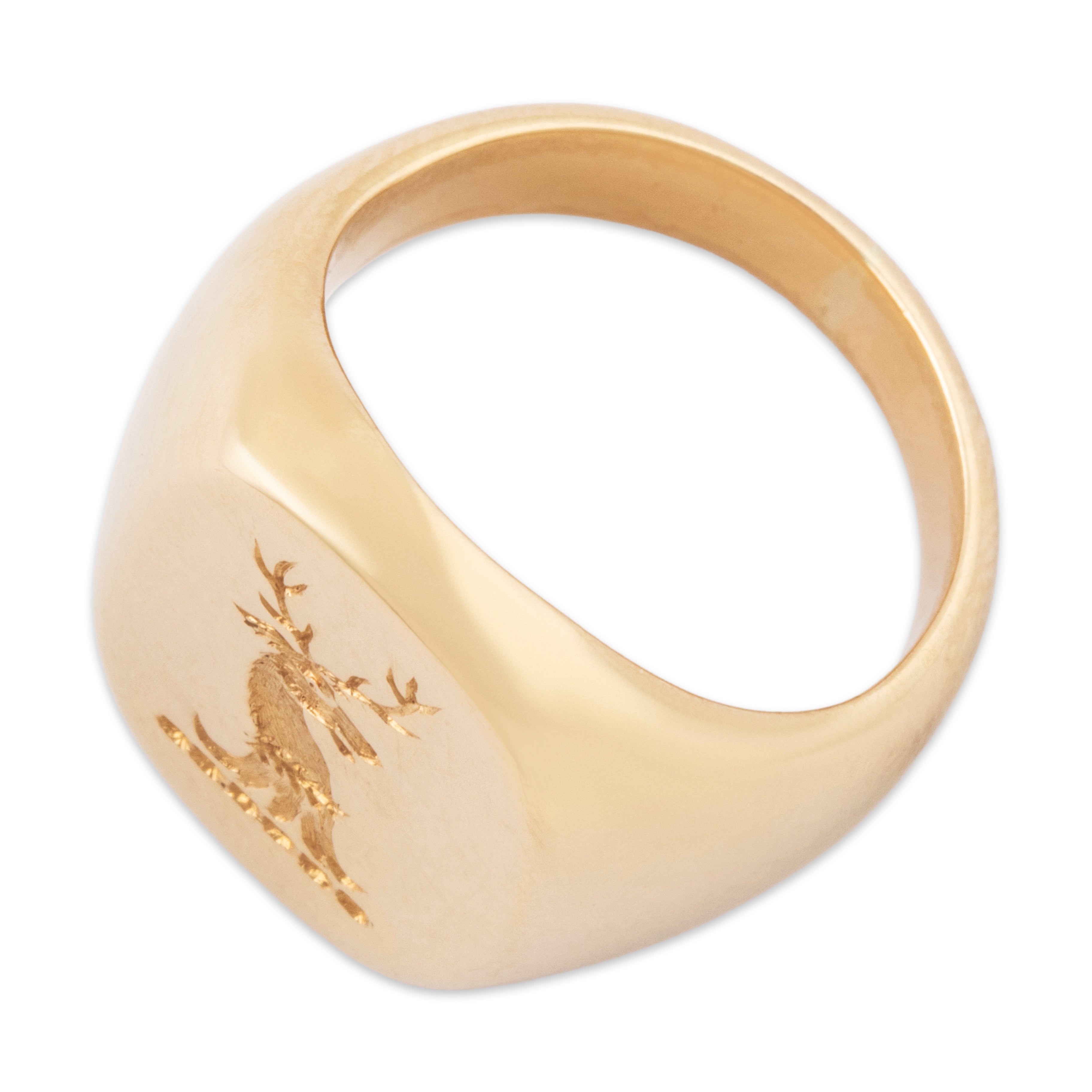 Antique Heavy 14k Yellow Gold Wonderfully Engraved Stag Head Signet Ring 5.75、mySite、hinf8tx79