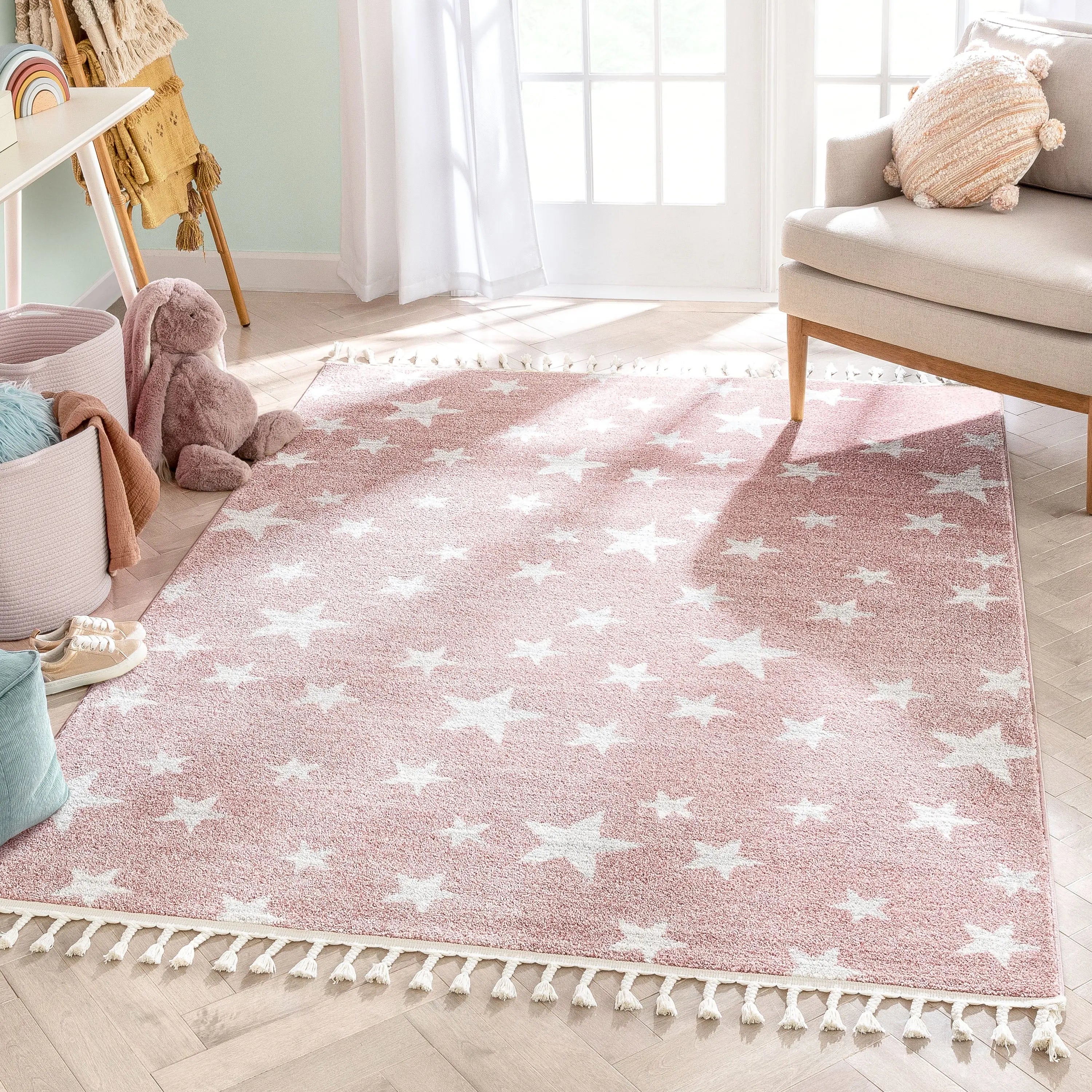 Stars Modern Geometric Pink Kids Rug、mySite、gigharbornorthrealestate