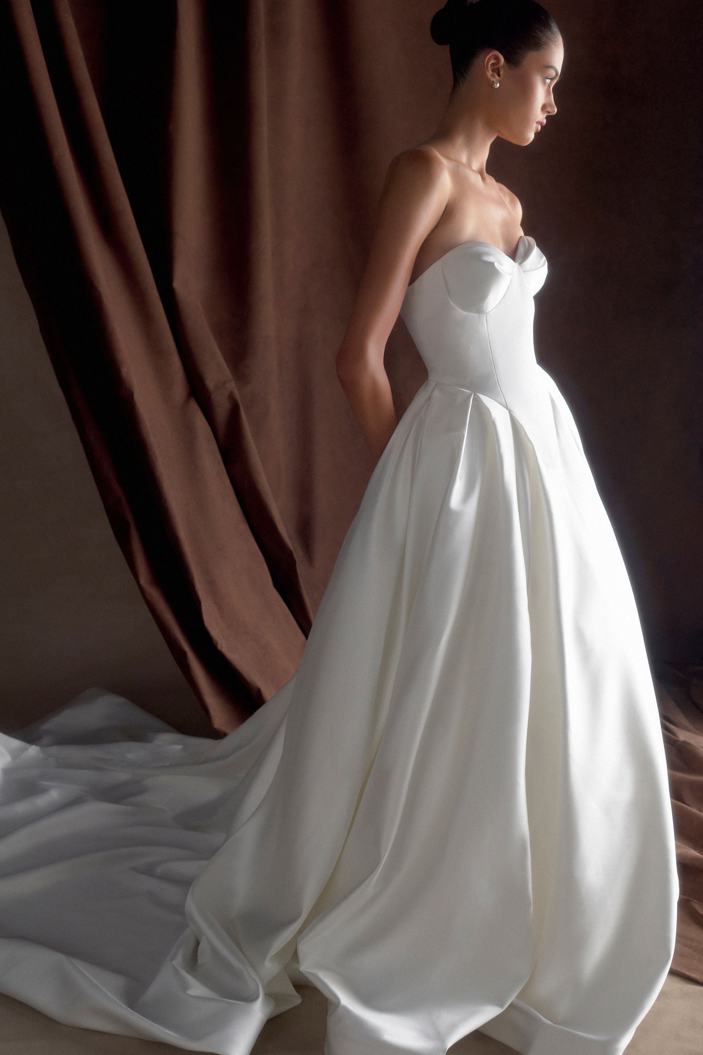 Delphine Satin Strapless Maxi Gown - White、mySite、solidvoid