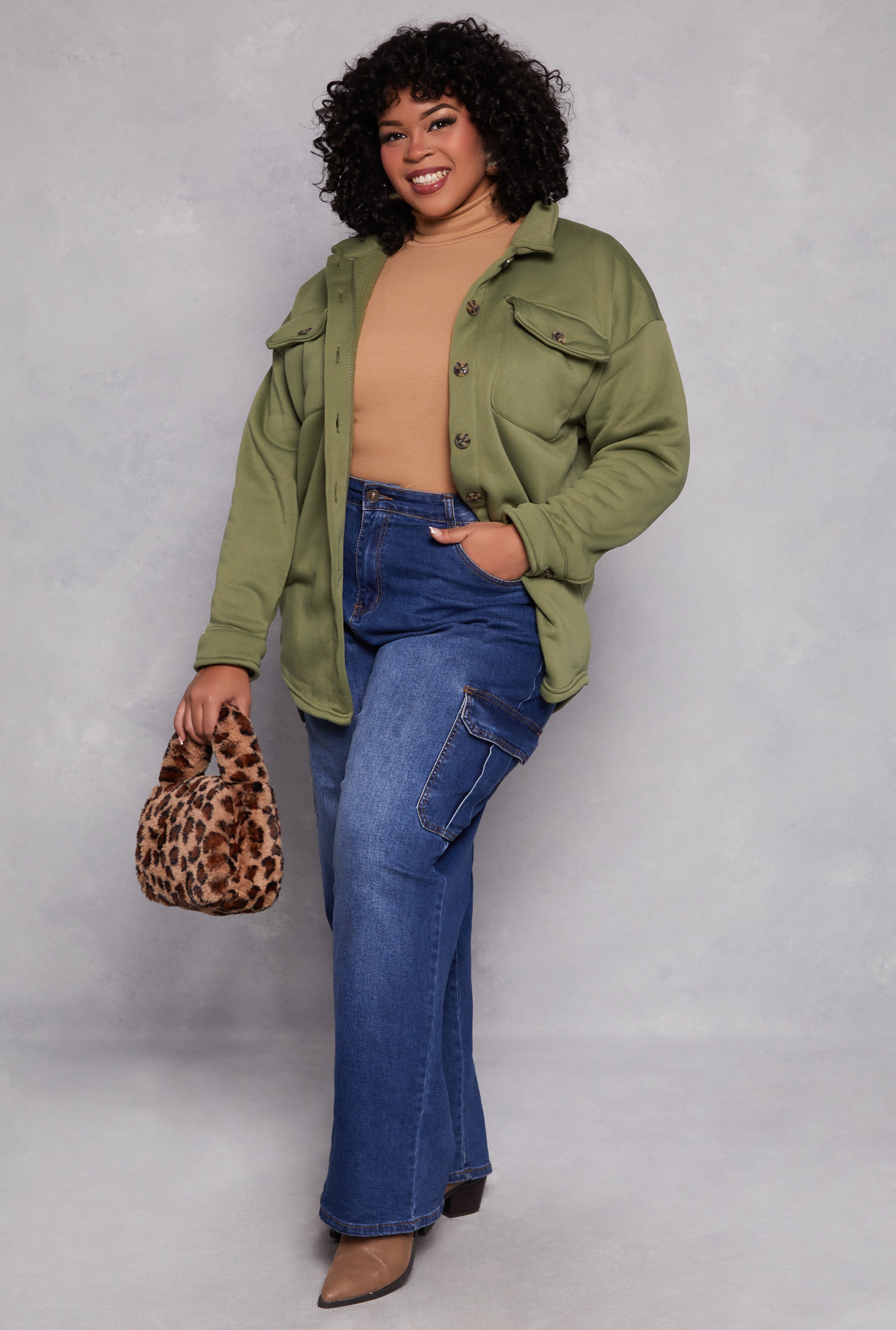 Plus Size Sherpa Lined Shacket、mySite、camillekostekn