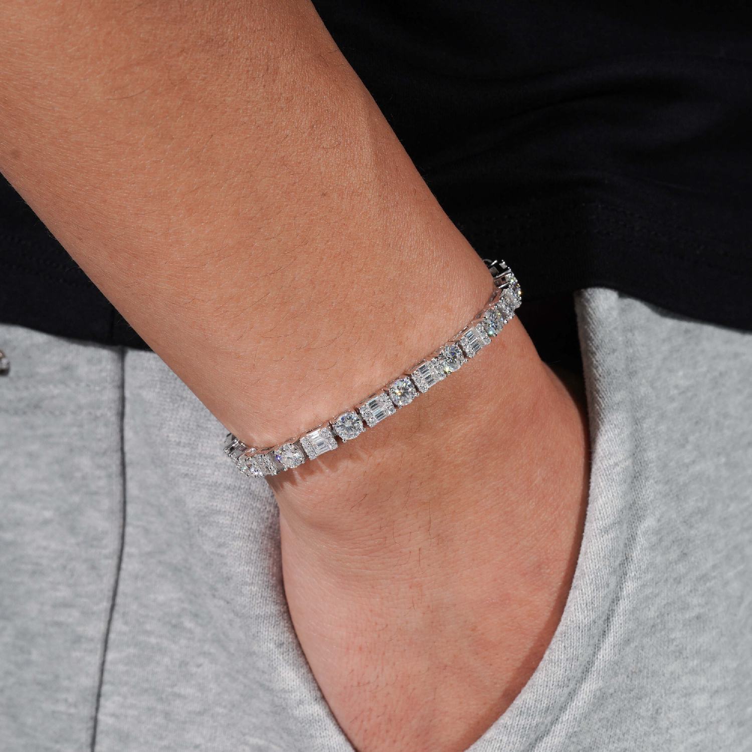 5MM Hybrid Cut Moissanite Tennis Bracelet 14K Gold、mySite、hinf8tx79