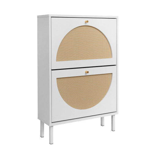 2 Door Shoe Rack, Rattan, Double Layer, Suitable for Living Room, Hallway、、casual