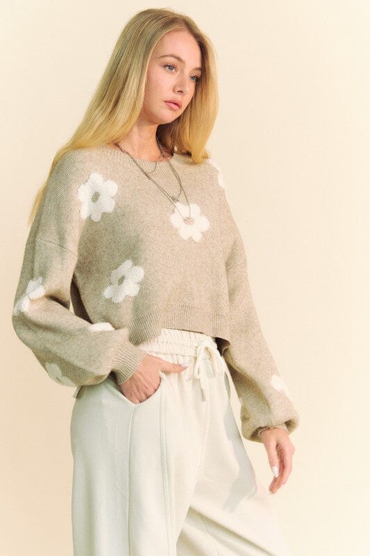 Davi & Dani Floral Drop Shoulder Cropped Sweater、mySite、camillekostekn