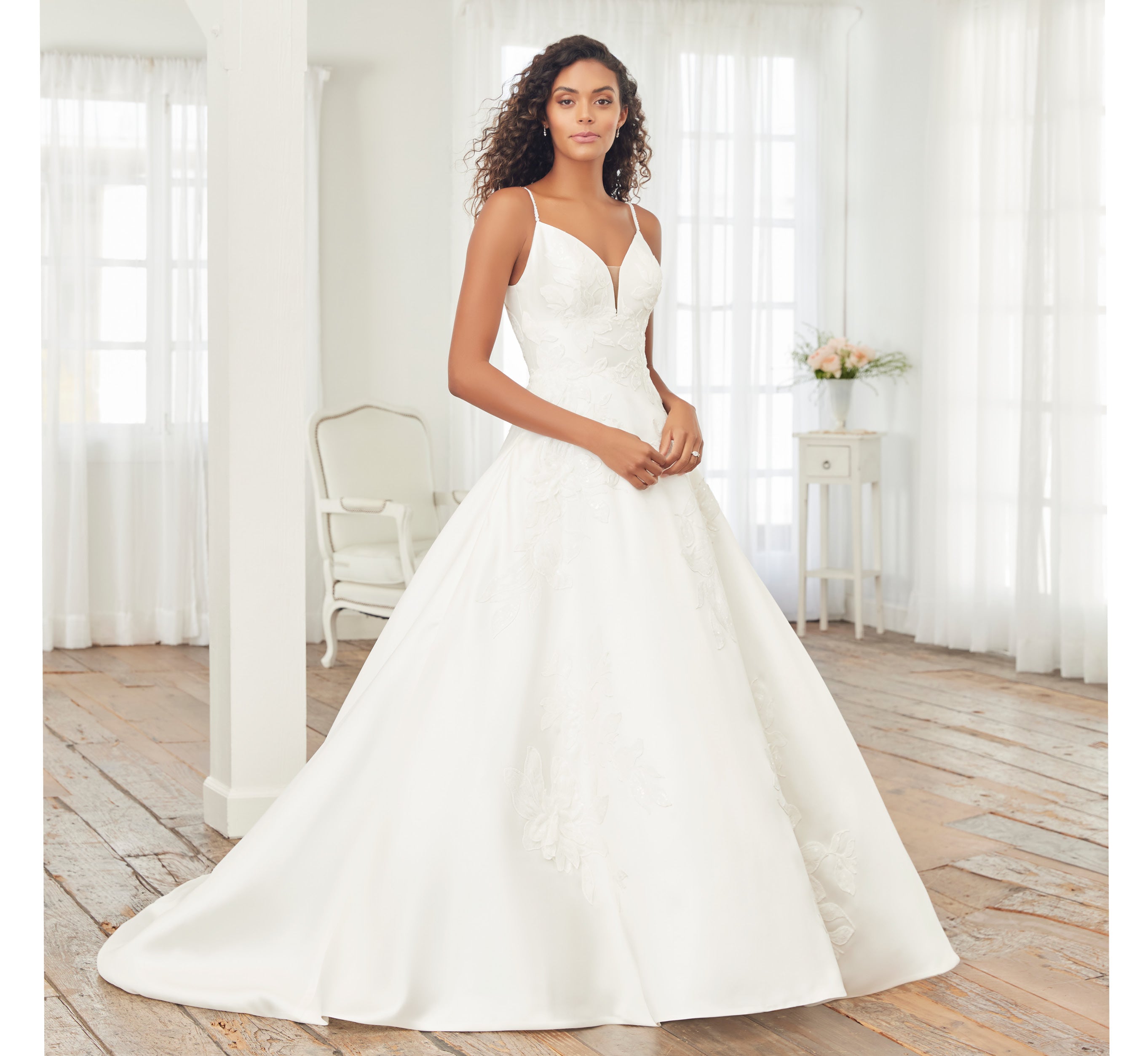 Floral Beaded Mikado A-Line Gown In Ivory Nude、mySite、solidvoid