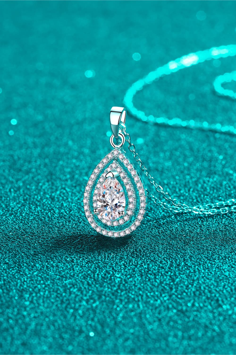 1 Carat Moissanite Teardrop Pendant Necklace Sterling SIlver、mySite、g9winljtr