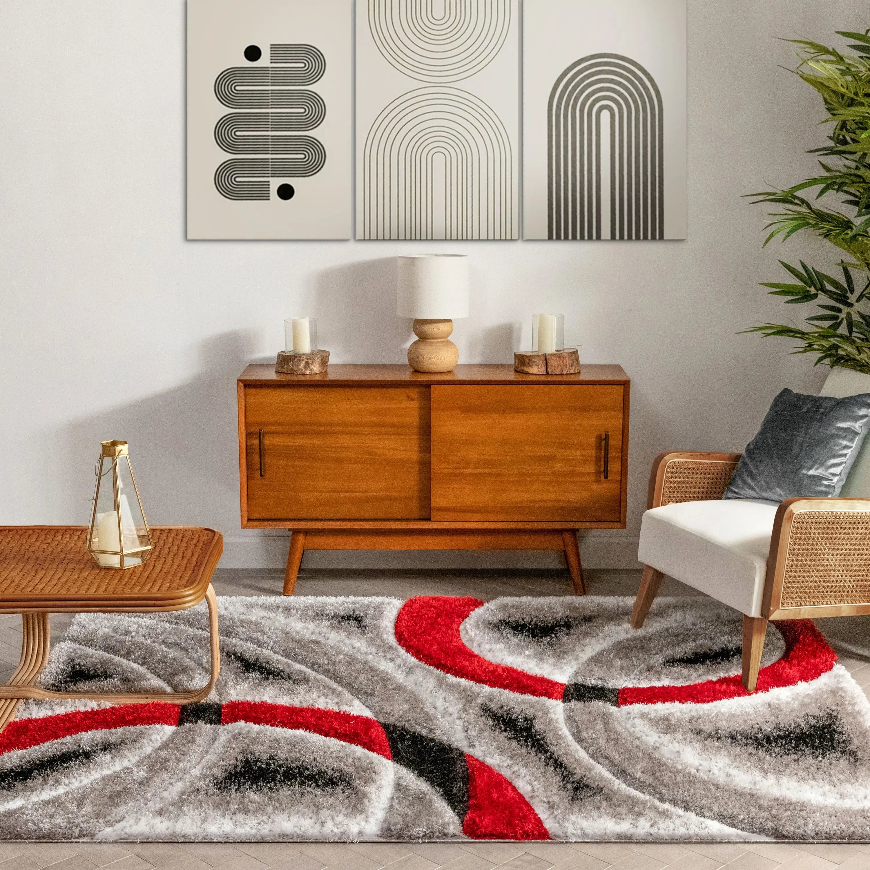 Oahu Red Modern Geometric 3D Textured Shag 5'3 x 7'3 Rug、mySite、gigharbornorthrealestate