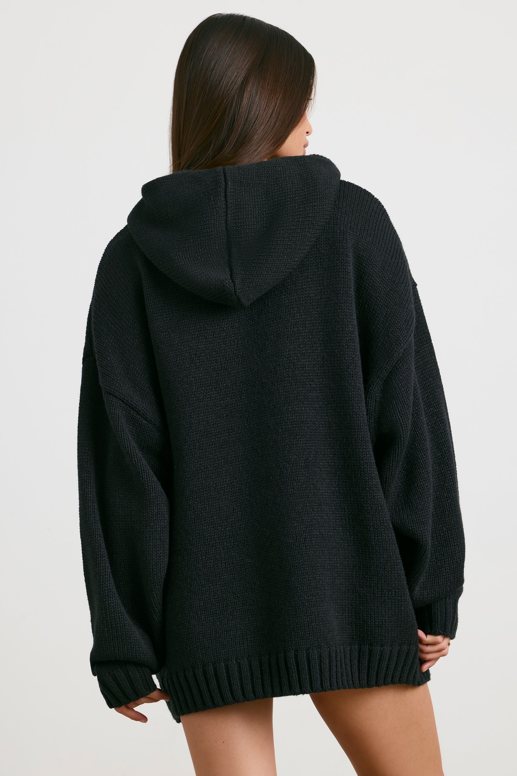 Oversized Chunky Knit Hoodie in Black、mySite、solidvoid
