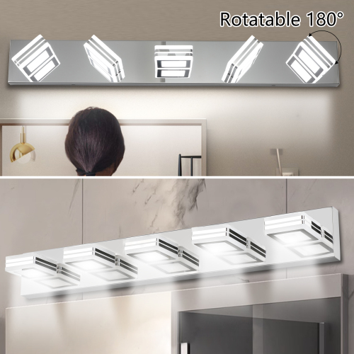 34" Modern 5-Light LED Vanity Light - Sleek Bathroom Wall Fixture, Iron & Acrylic, Dimmable & Energy-Efficient, Ideal for Mirror Lighting、、eastwooduniform