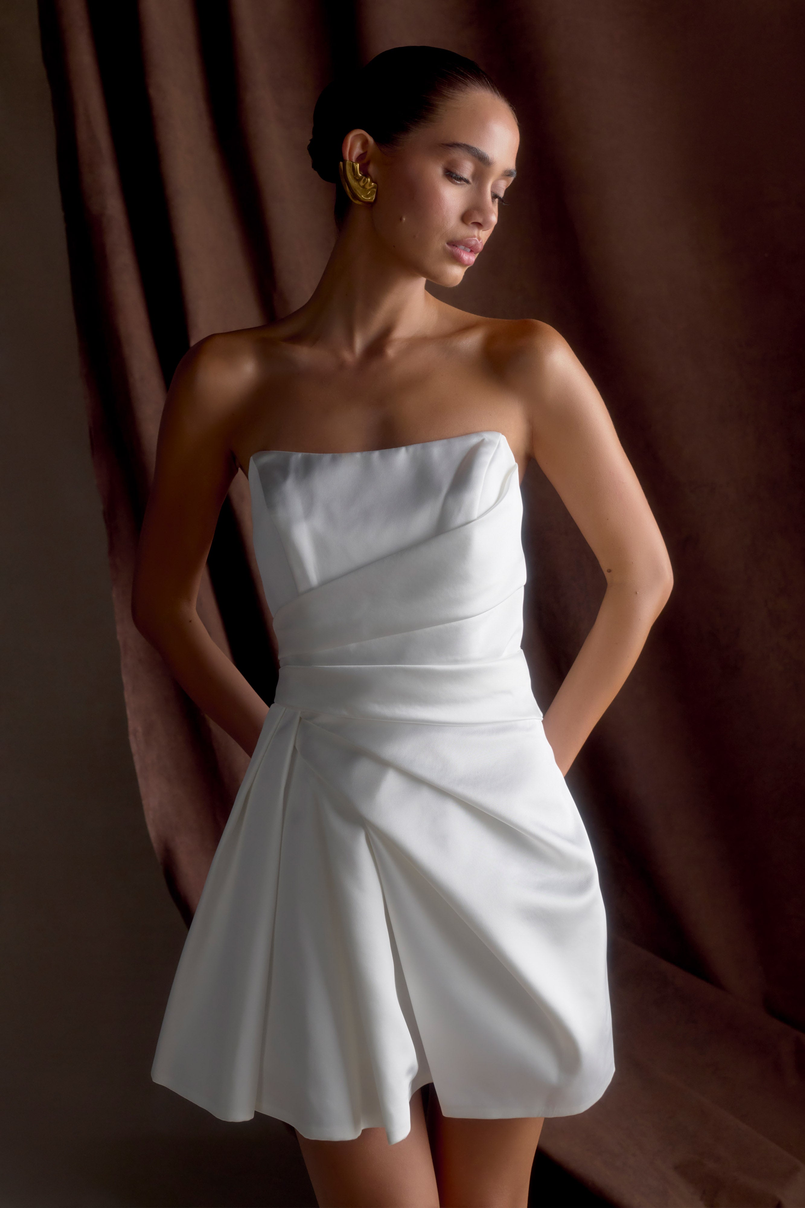 Lora Strapless Satin Mini Dress - White、mySite、solidvoid