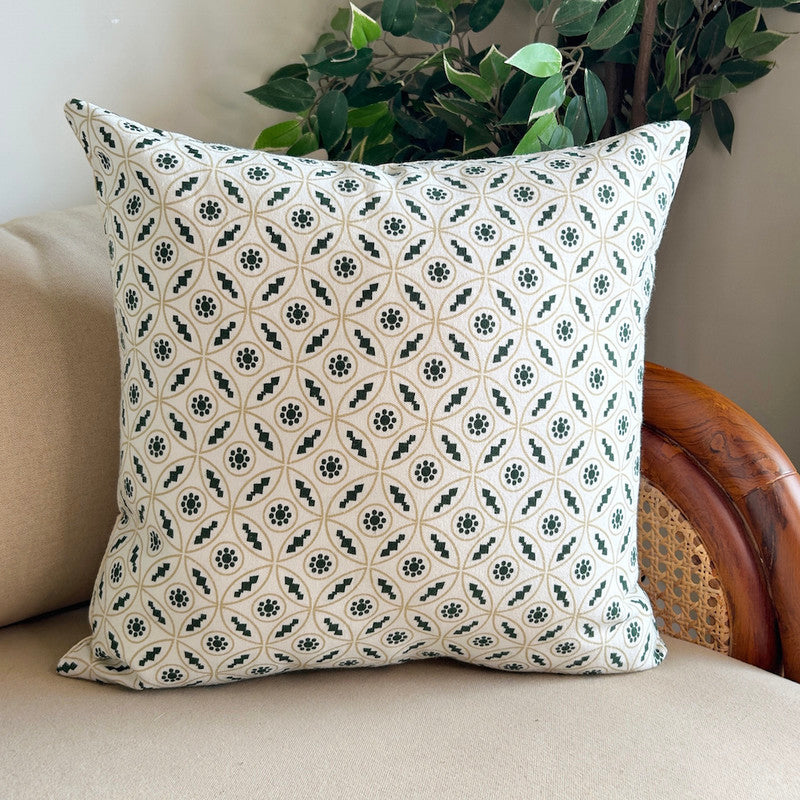 Cotton Printed Cushion Cover | Green | 40 x 40 cm | Set of 2、mySite、camillekostekn