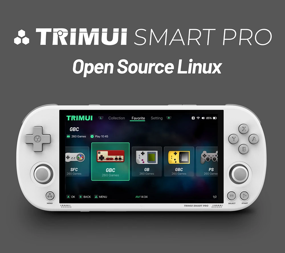 TRIMUI Smart Pro Handheld Game Console, 4.96-inch IPS Screen, Linux OS, 1GB RAM 8GB Storage 64GB TF Card, 5 Hours Playtime - Black