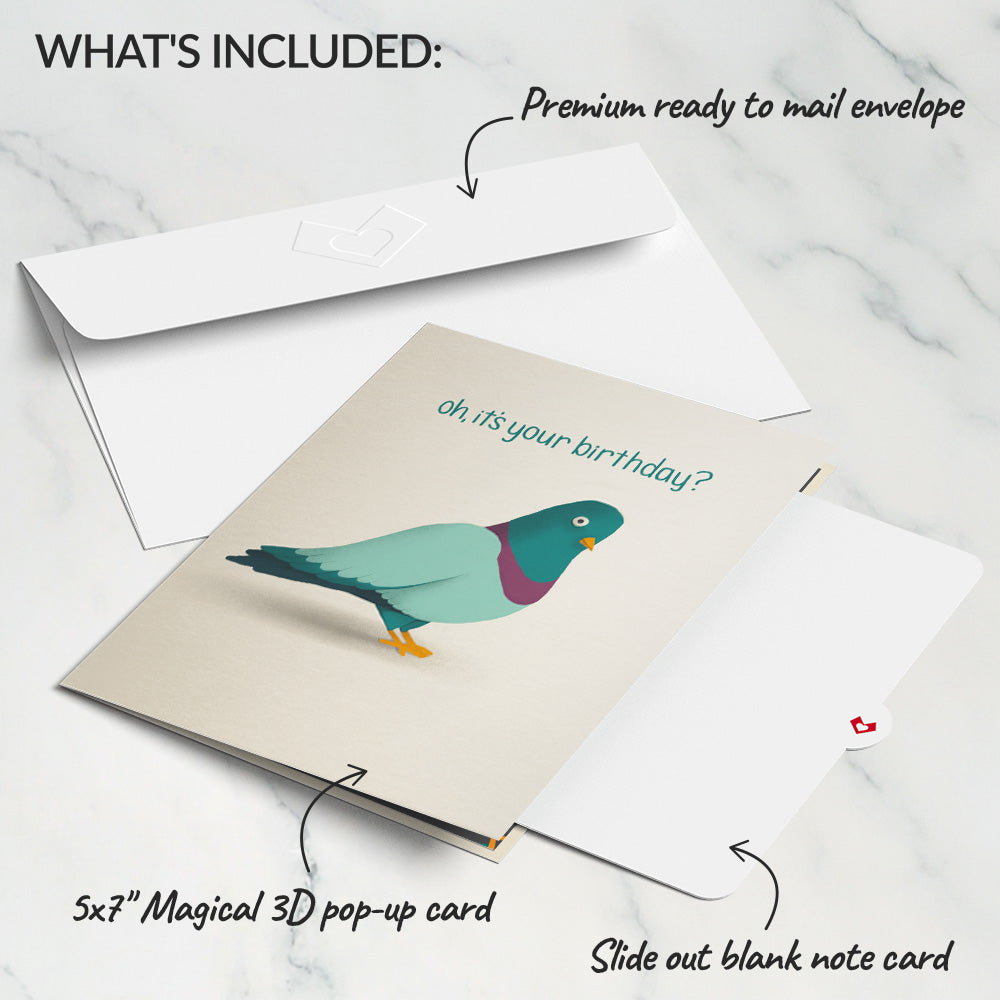 ‘That’s Coo’ Funny Pigeon Birthday Pop-Up Card、mySite、solidvoid