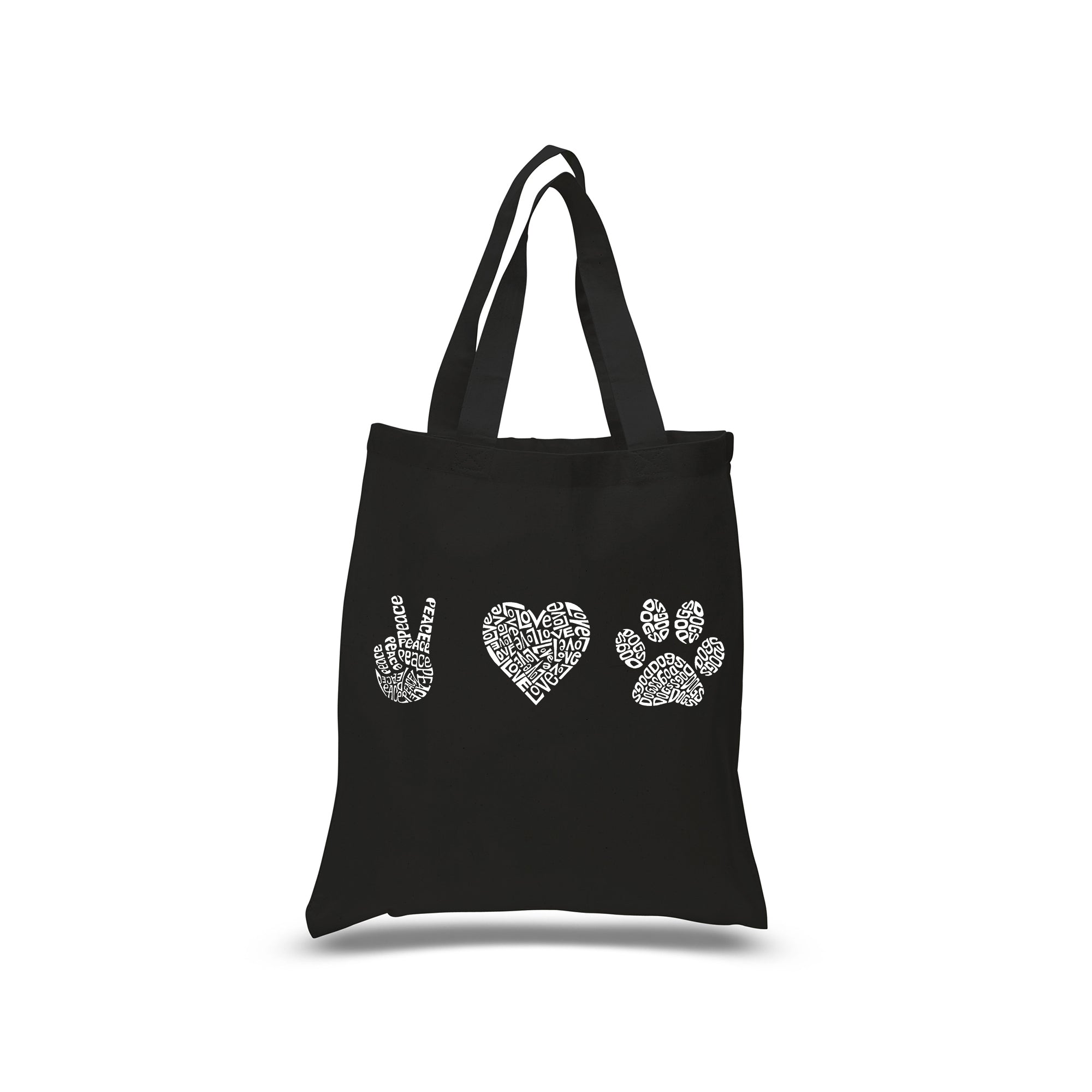 Peace Love Dogs - Small Word Art Tote Bag、mySite、camillekostekn