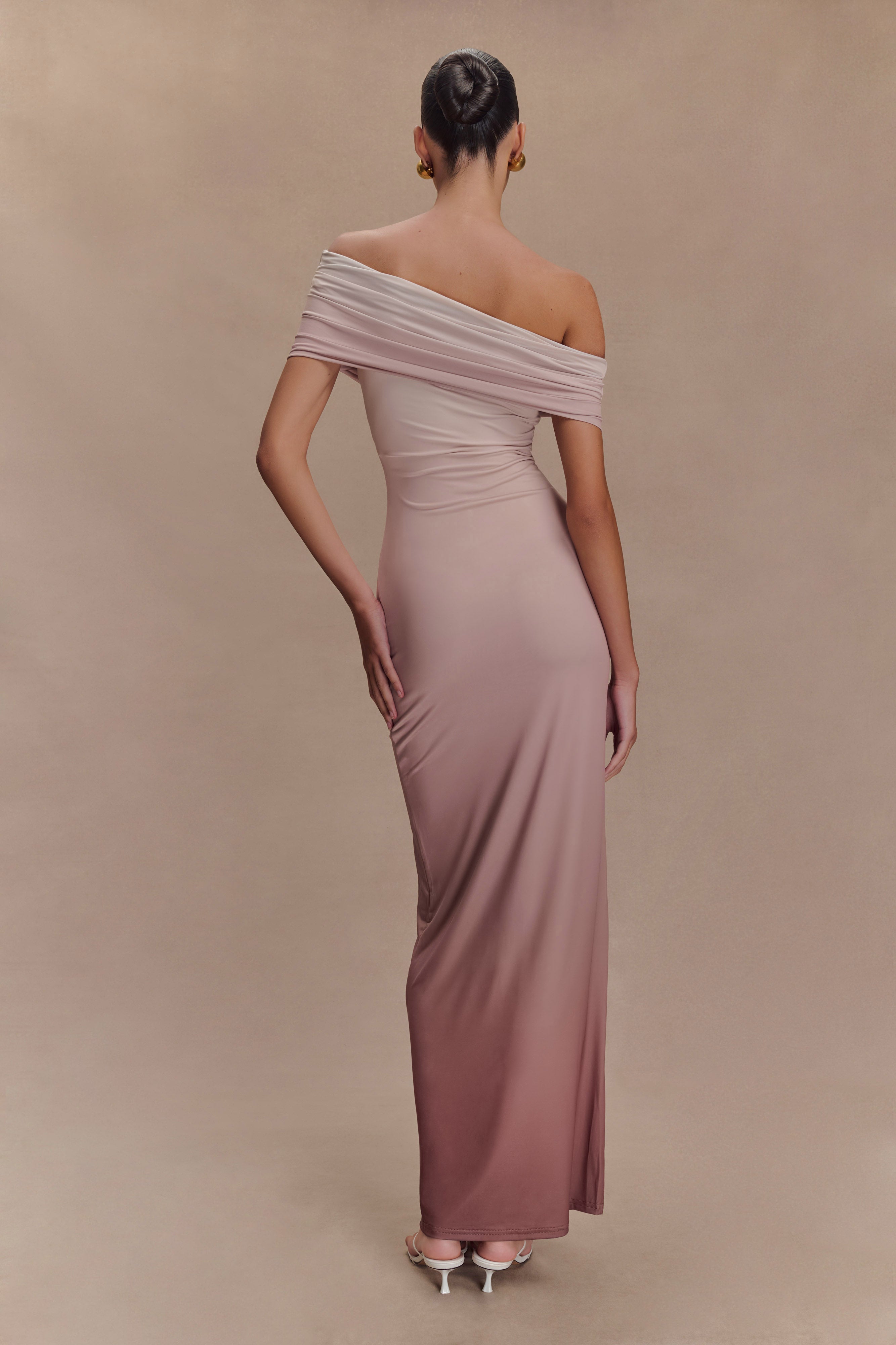Cassandra Off Shoulder Slinky Maxi Dress - Neutral Ombre、mySite、solidvoid