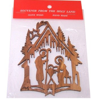  Nativity Manger Olive Wood Ornament - Laser Carving (11x8.5 cm or 4.3x3.3 di.、mySite、elrpsem3k