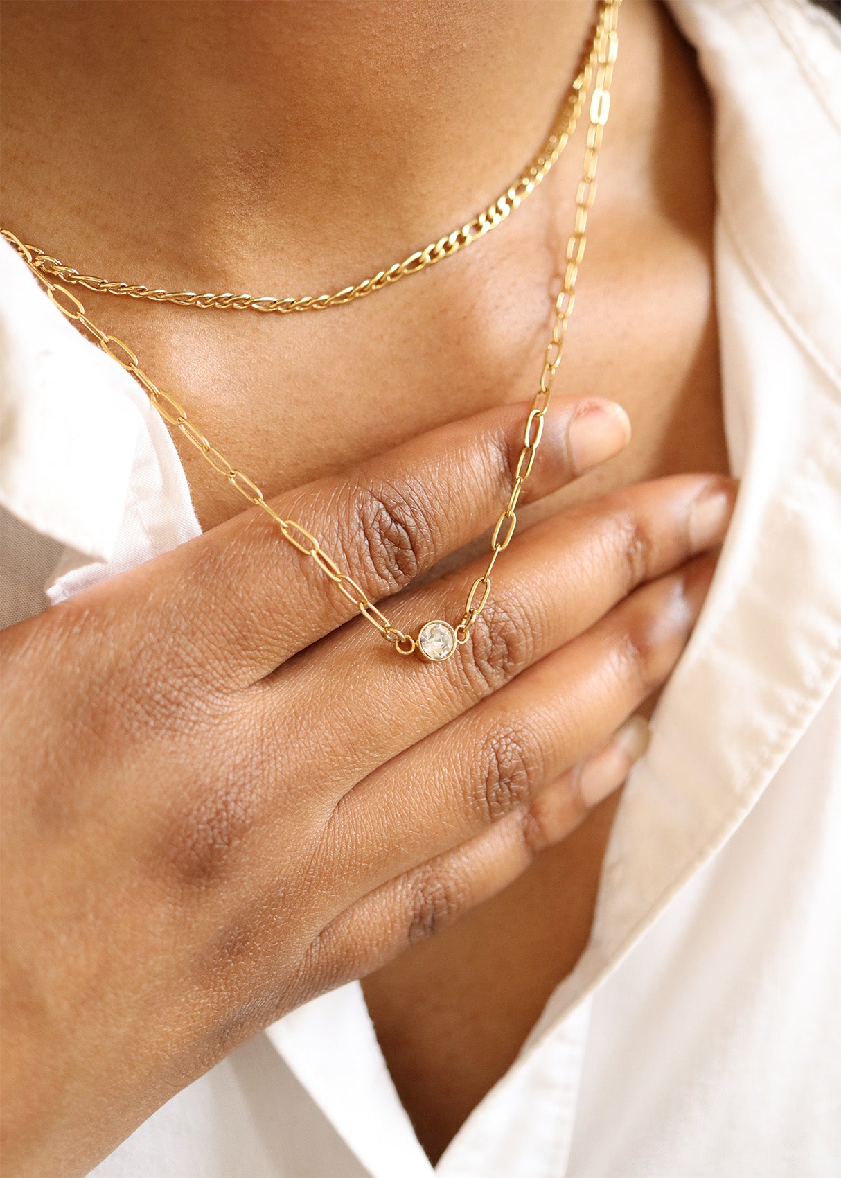 18K Gold PVD Stainless Steel Figaro Chain Necklace / CHN9600、mySite、dreamappss