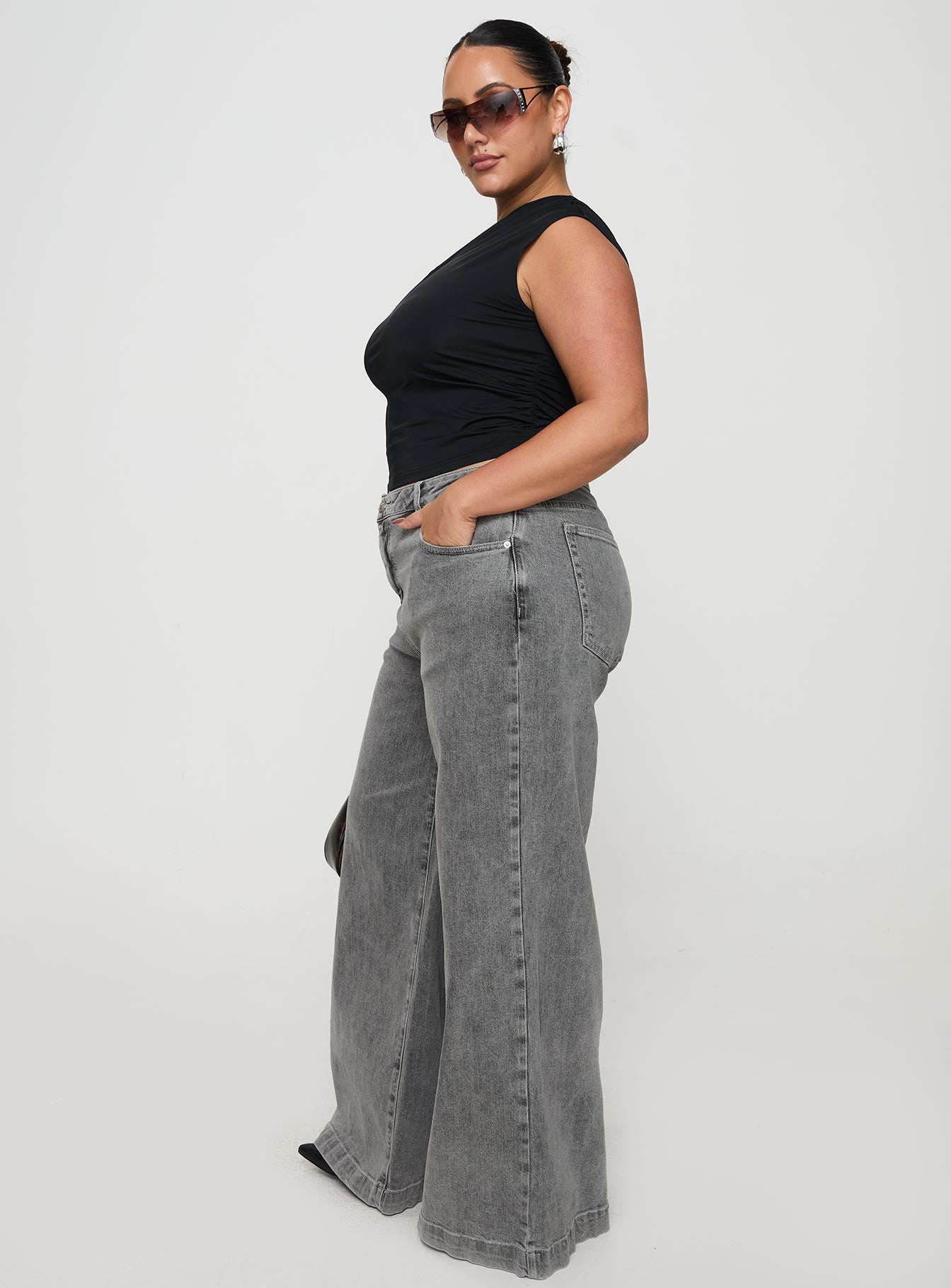 Wolfie High Rise Wide Leg Slouchy Jeans Steel Curve、mySite、solidvoid