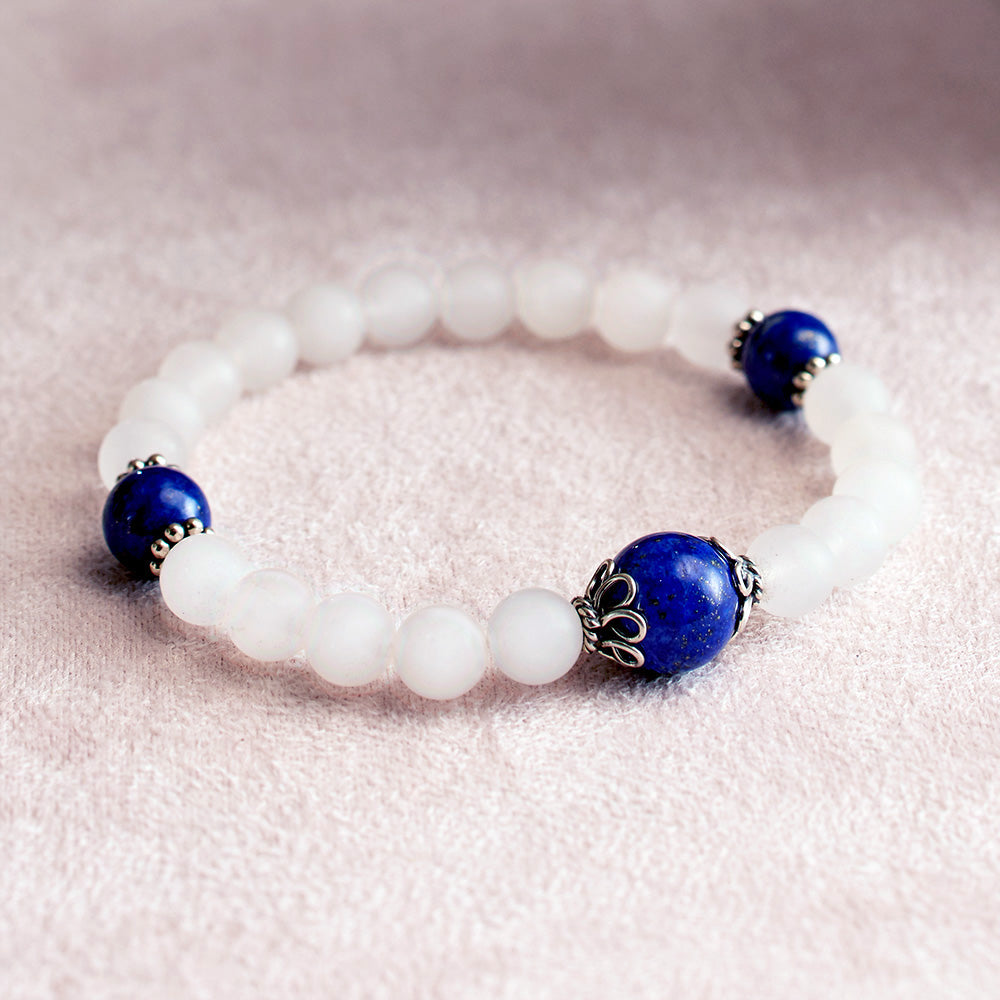 Matte Rock Crystal and Lapis Stretchy Wrist Mala Bracelet、mySite、topwebapps