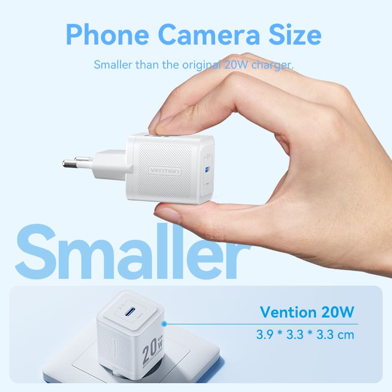 Vention 1-Port USB-C GaN Charger (20W) with USB-C to USB-C Cable、mySite、fannypackpong