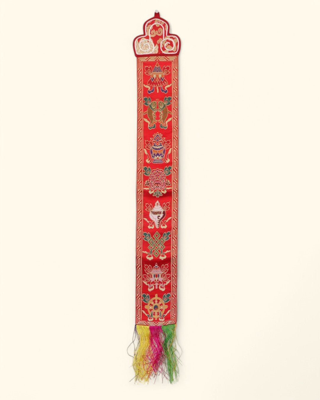 Tibetan Auspicious Symbols Brocade Wall Banner, Red、mySite、topwebapps