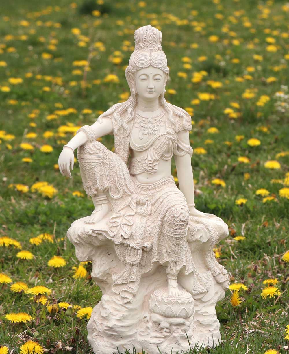 Water and Moon Kuan Yin Statue in Stone Finish, 18 Inches Tall、mySite、topwebapps