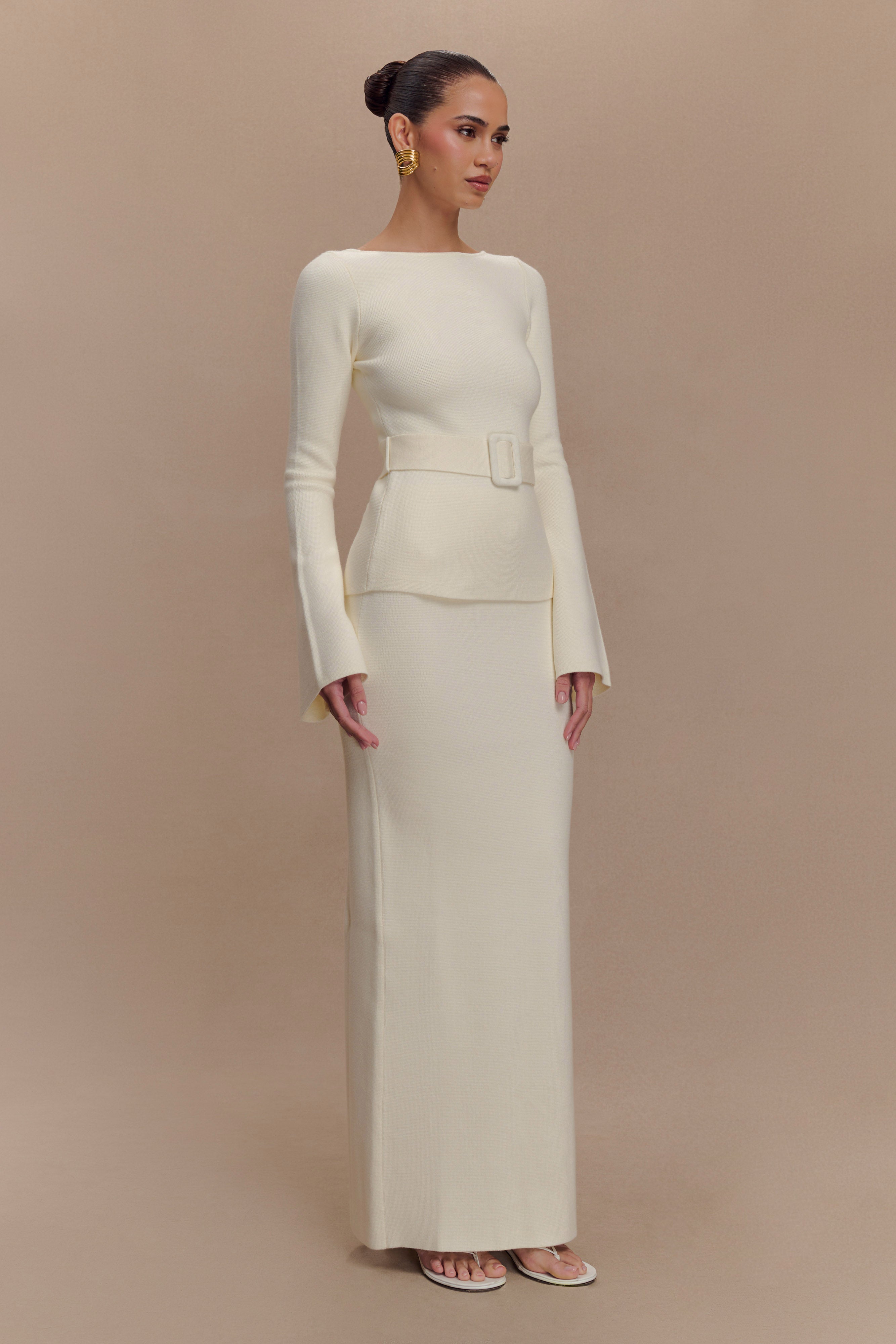 Kyle Knit Maxi Skirt - Ivory、mySite、solidvoid