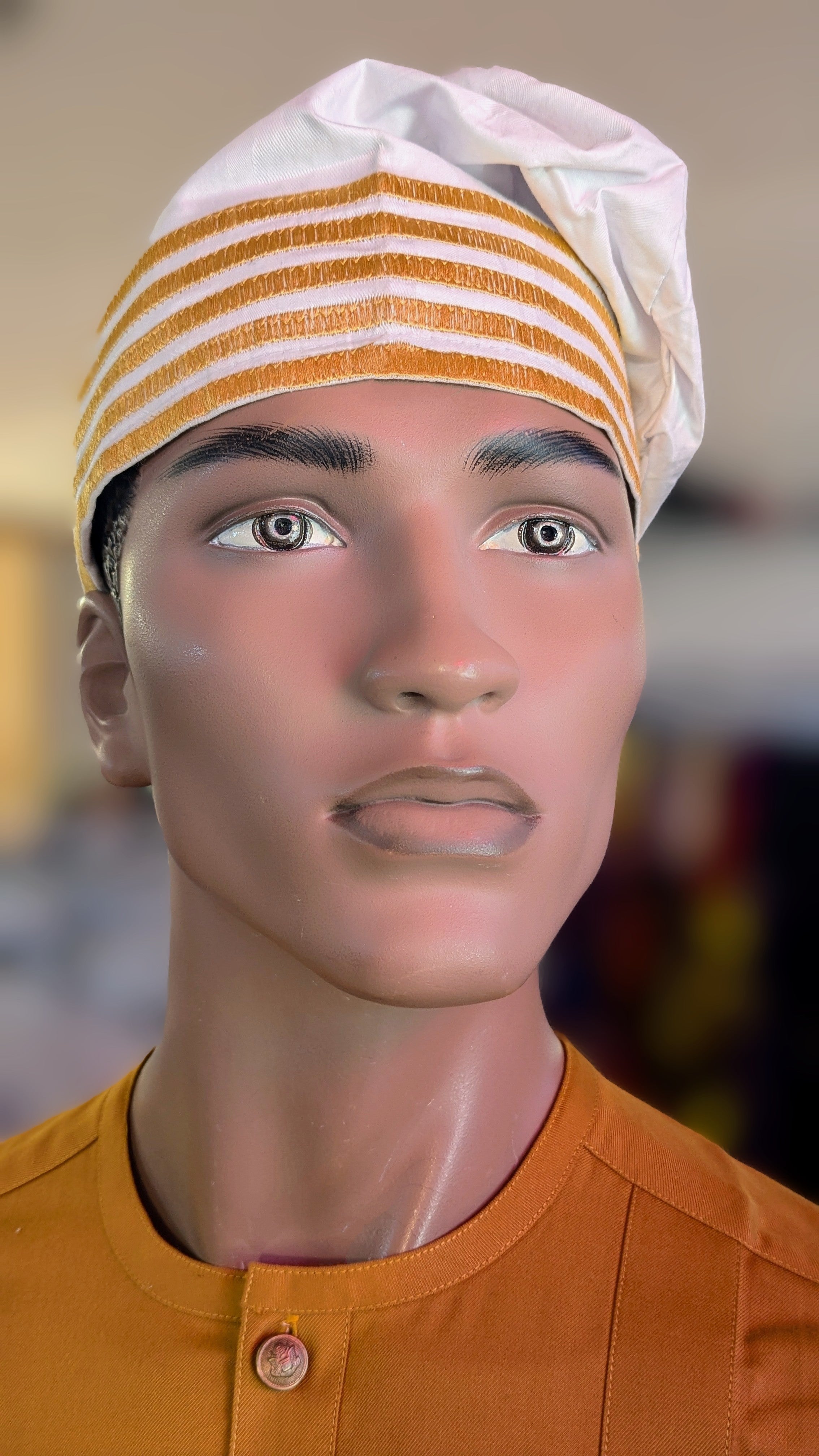 Dupsie's Oluwafemi White Brocade African Hat Cap Kufi with Gold Embroidery DPHWBWG3、mySite、solidvoid