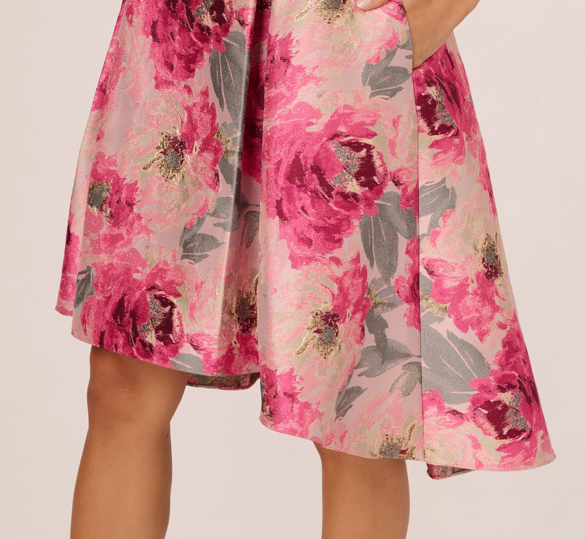 Sleeveless Floral Jacquard Fit And Flare High Low Dress In Pink Multi、mySite、solidvoid