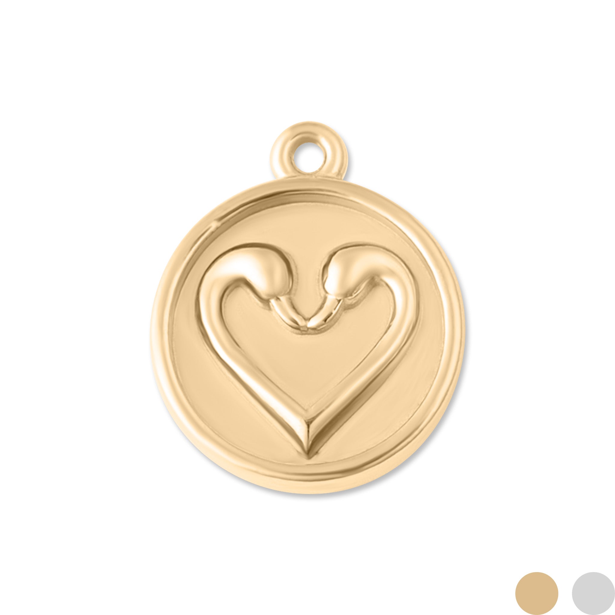 18K Gold PVD Stainless Steel Circle Swan Heart Charm / PDL0067、mySite、dreamappss