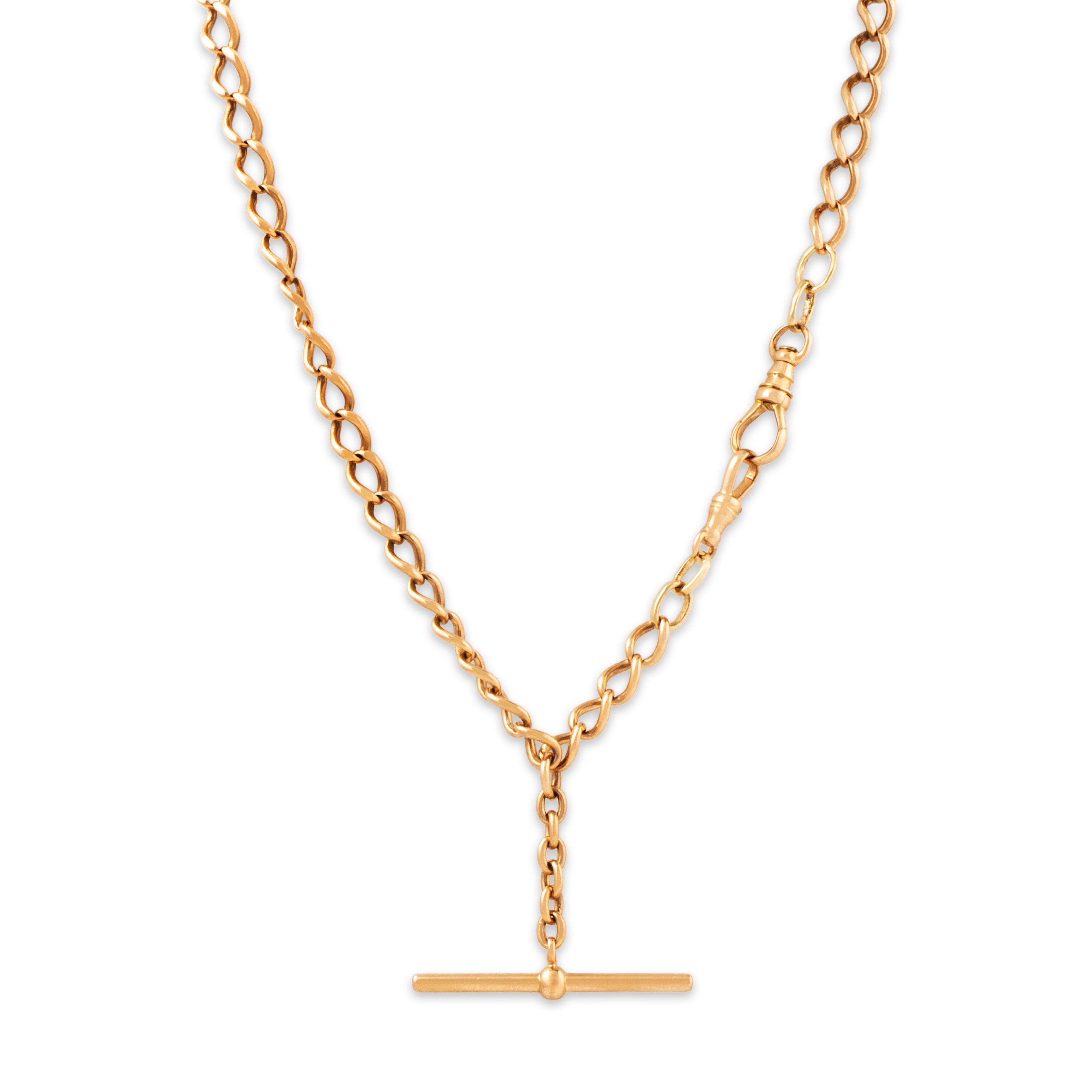 Antique Victorian Heavy 14k Rosy Yellow Gold Watch Chain T-Bar Necklace 15.75、mySite、hinf8tx79