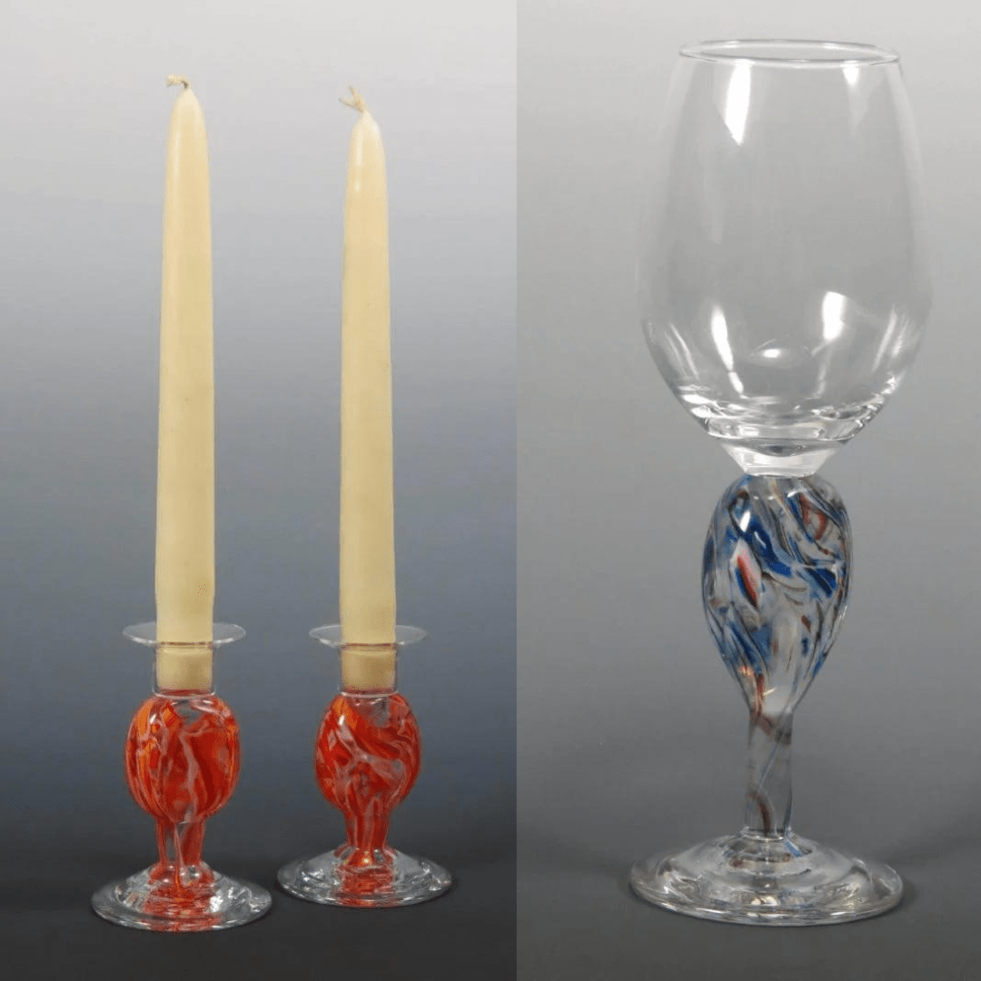 Smash Glass Short Shabbat Candlesticks and Kiddush Cup Set by Rosetree Glass Studio、mySite、topwebapps