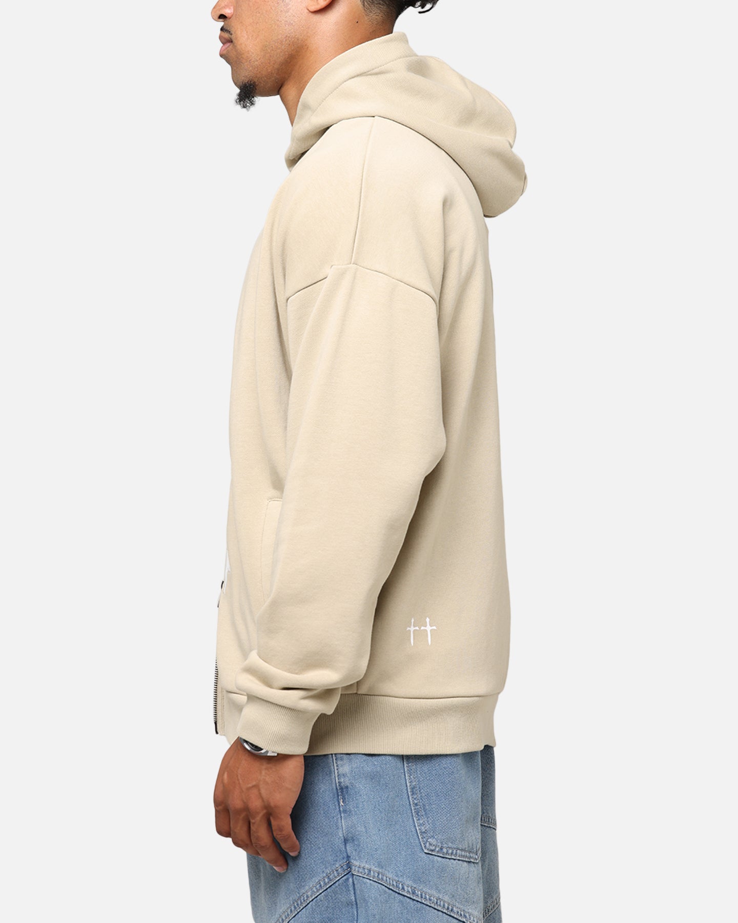 Saint Morta Gothic Distressed Zip Hoodie Stone、mySite、zt4zffjzw